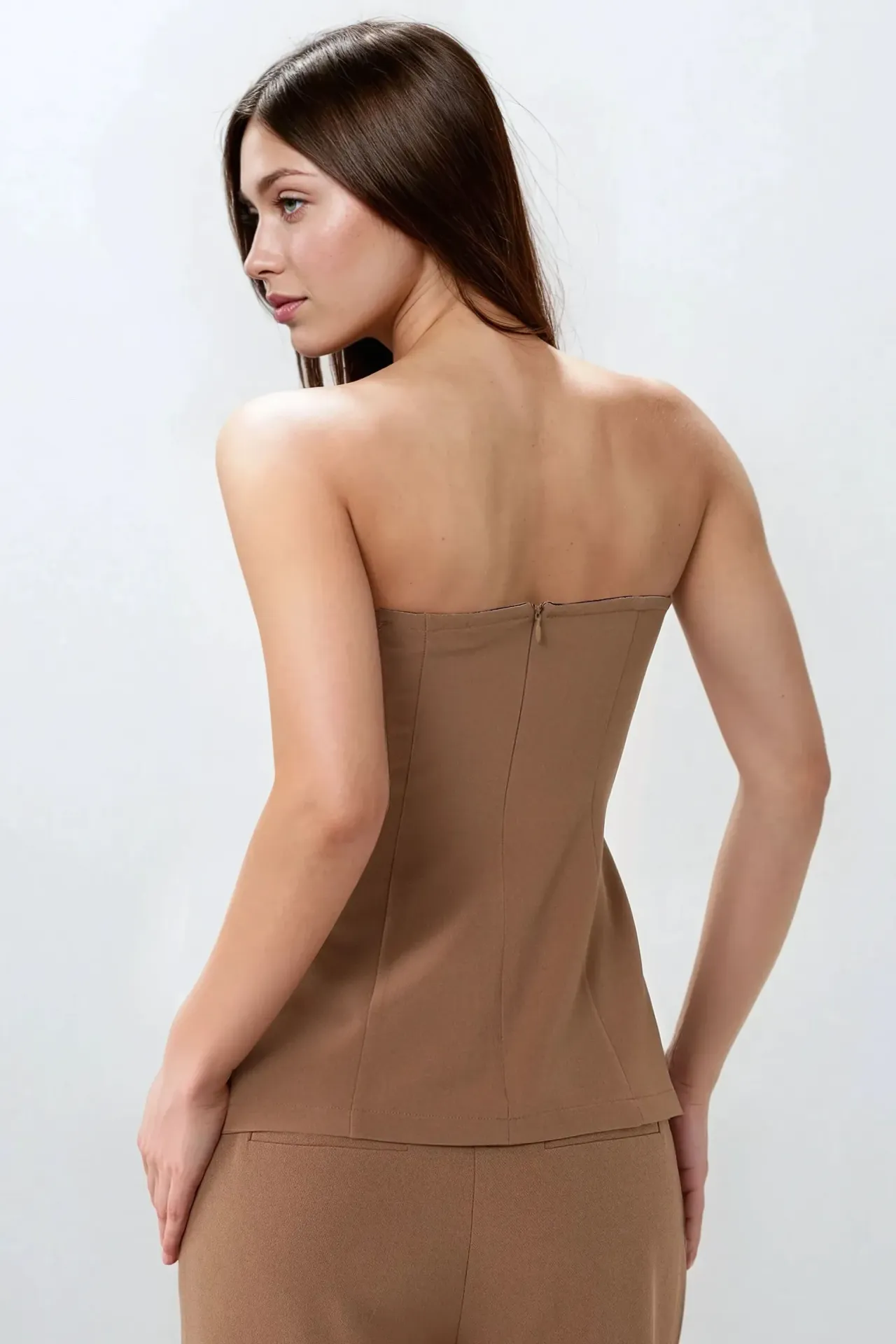 Strapless Slim Fit Top with Button Detail
