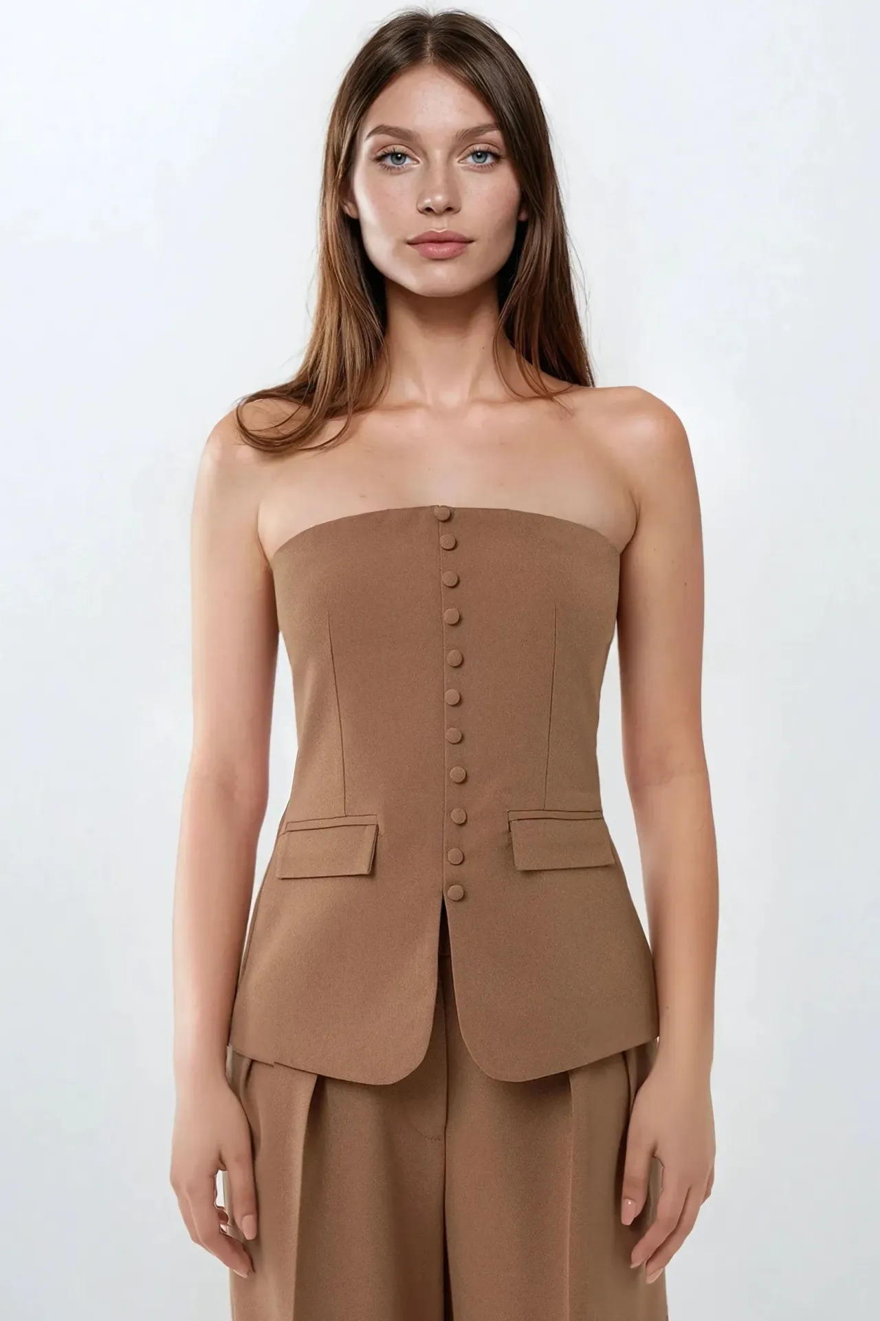Strapless Slim Fit Top with Button Detail