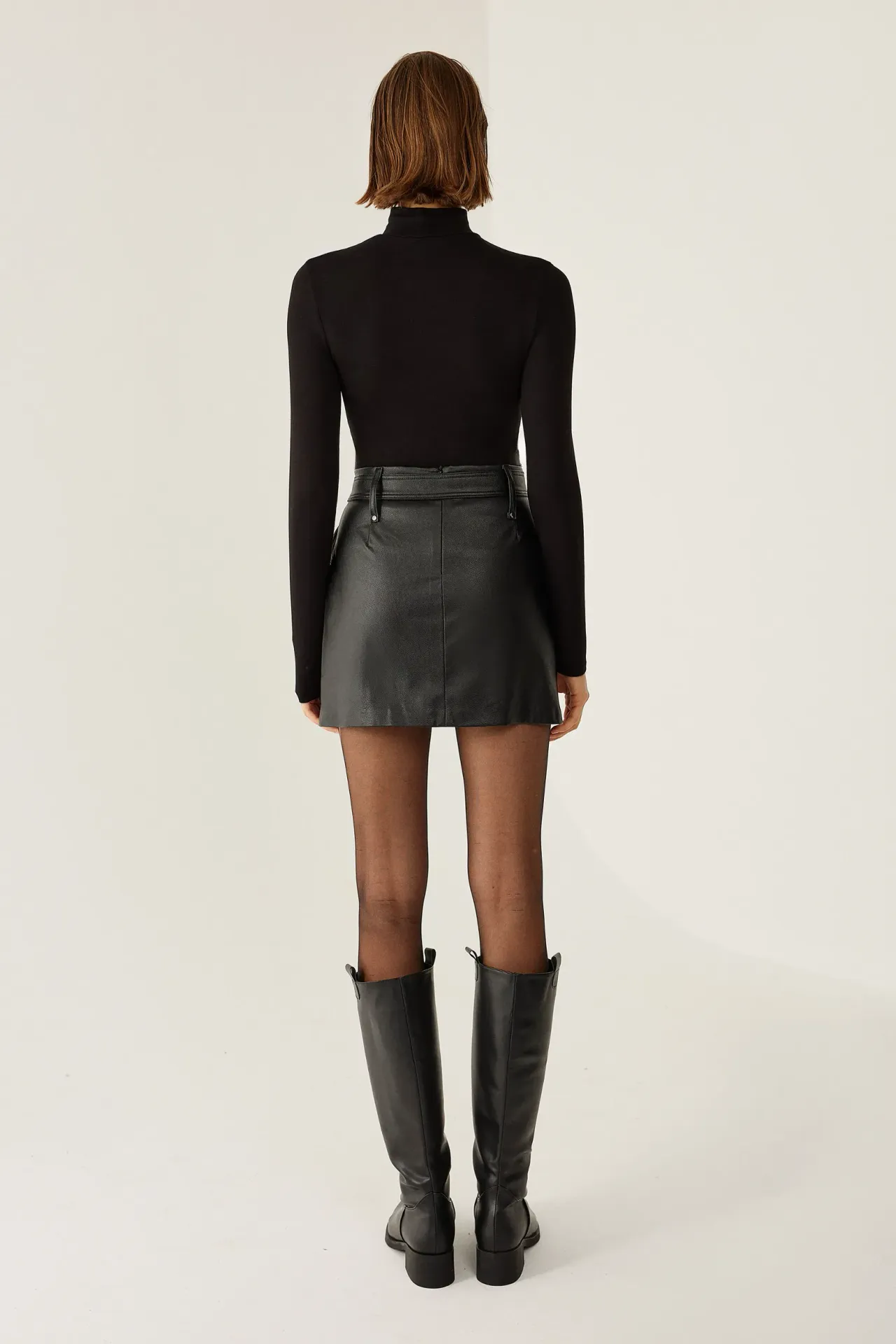 Belted Faux Leather Mini Skirt