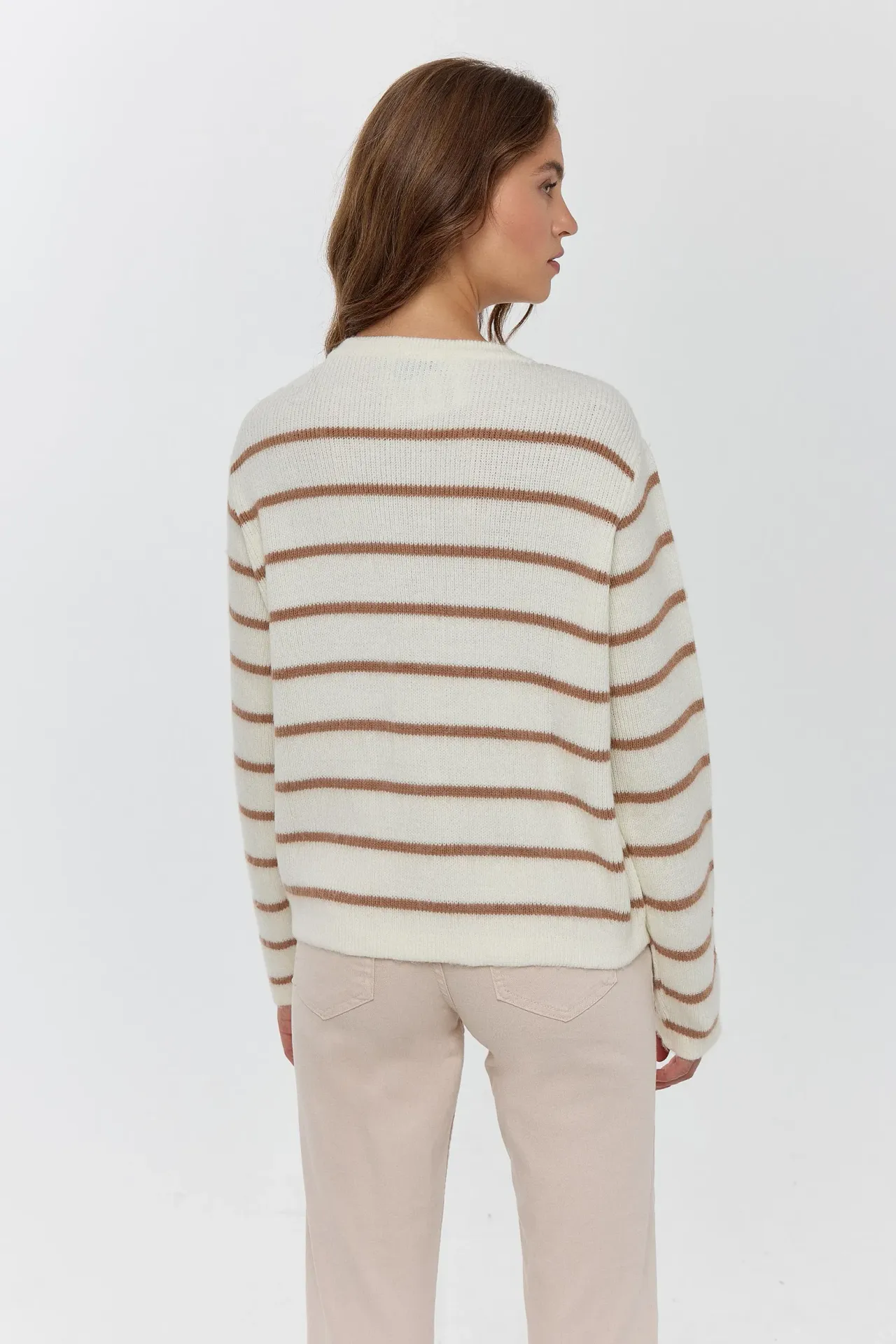 Striped Knit Cardigan with Crew Neck