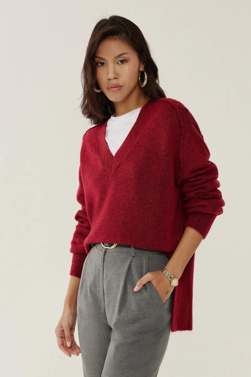 Relaxed Fit V-Neck Knitted Sweater