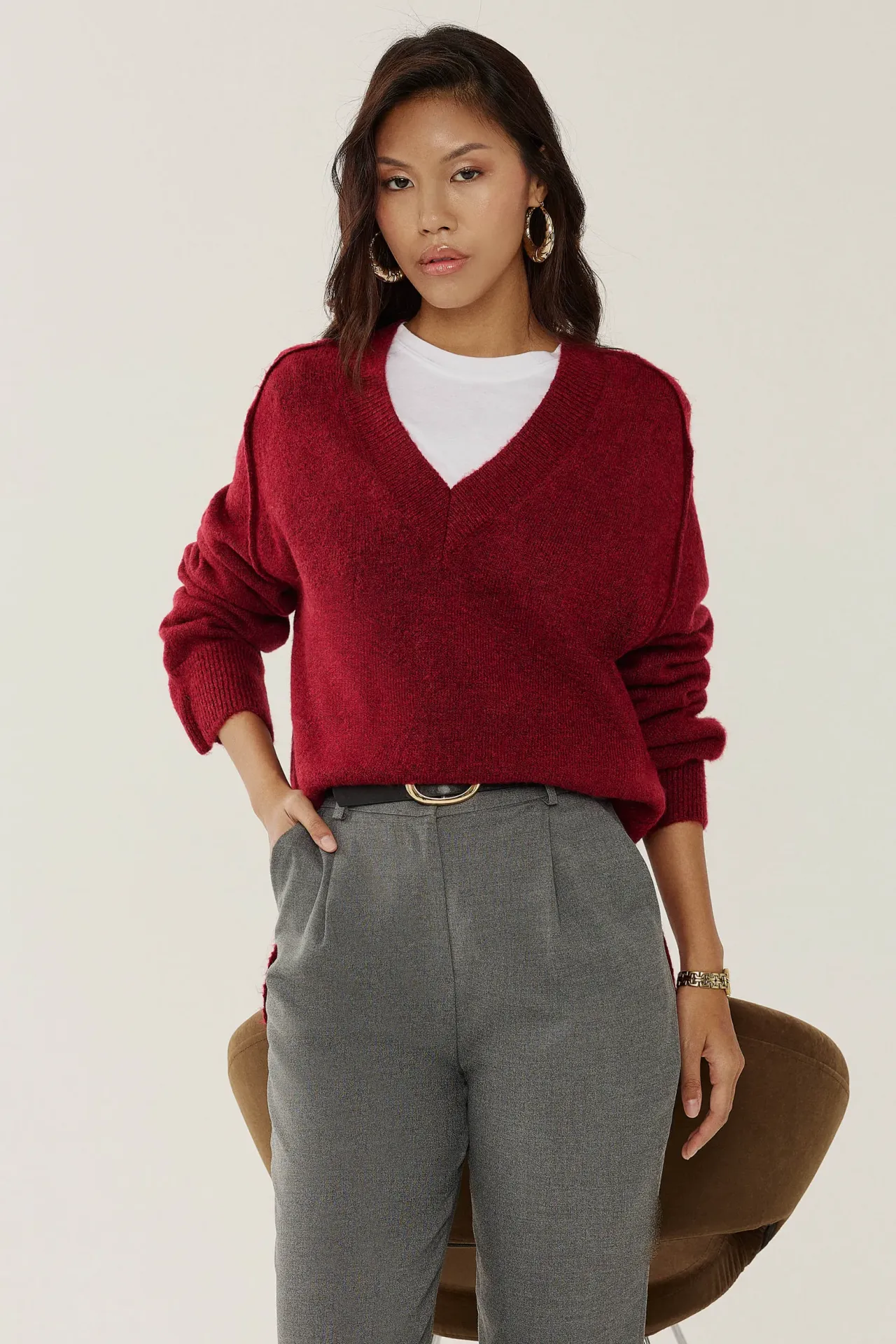 Relaxed Fit V-Neck Knitted Sweater