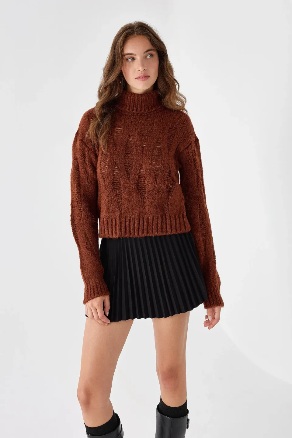 Textured Turtleneck Knit Sweater