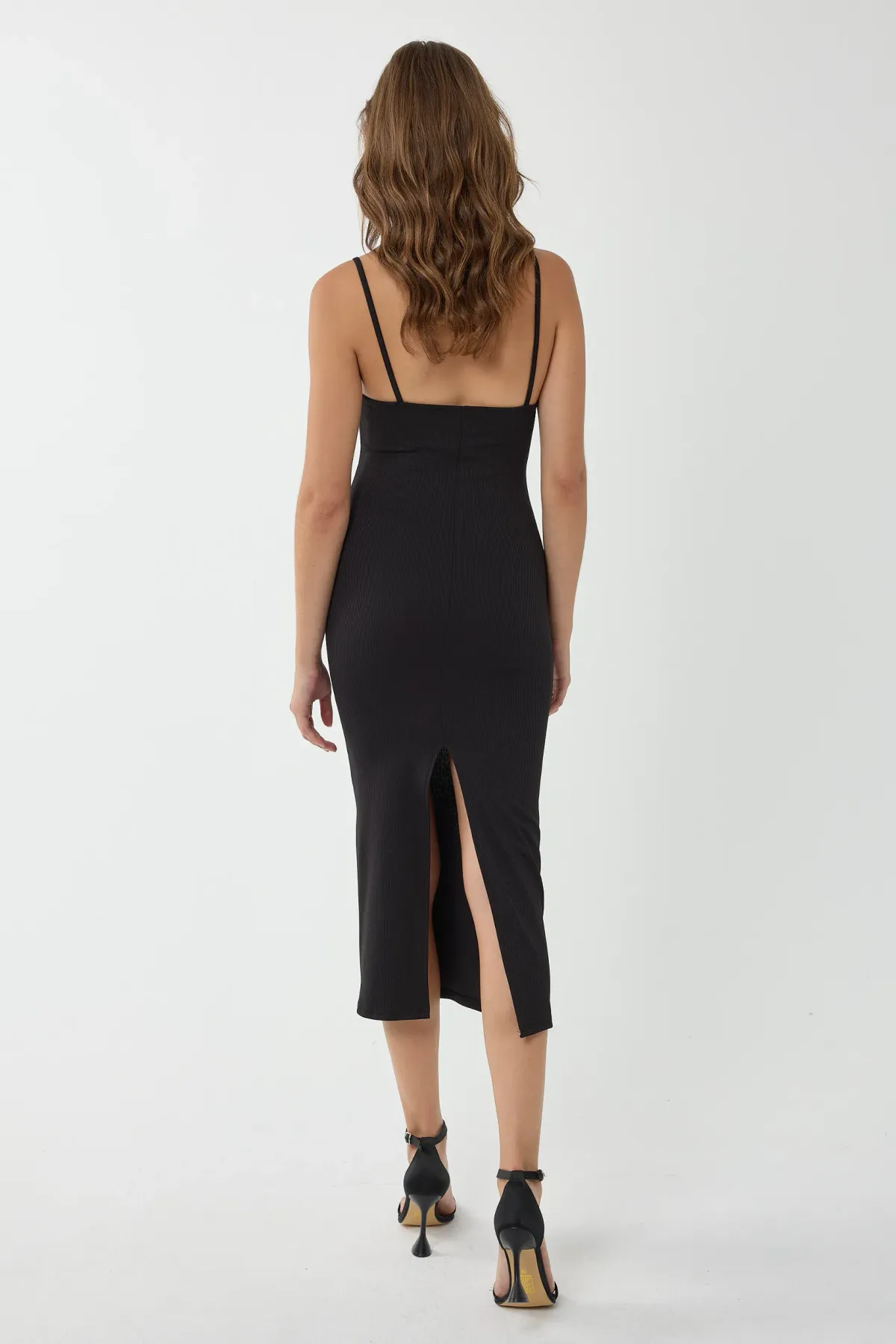 V-Neck Bodycon Midi Dress with Thin Straps 3