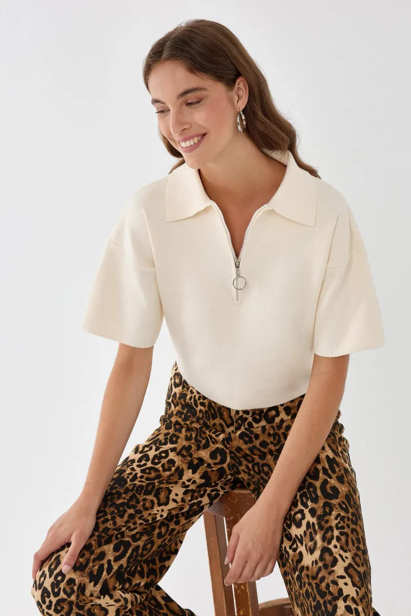 Knitted Zipper Collar Top 2
