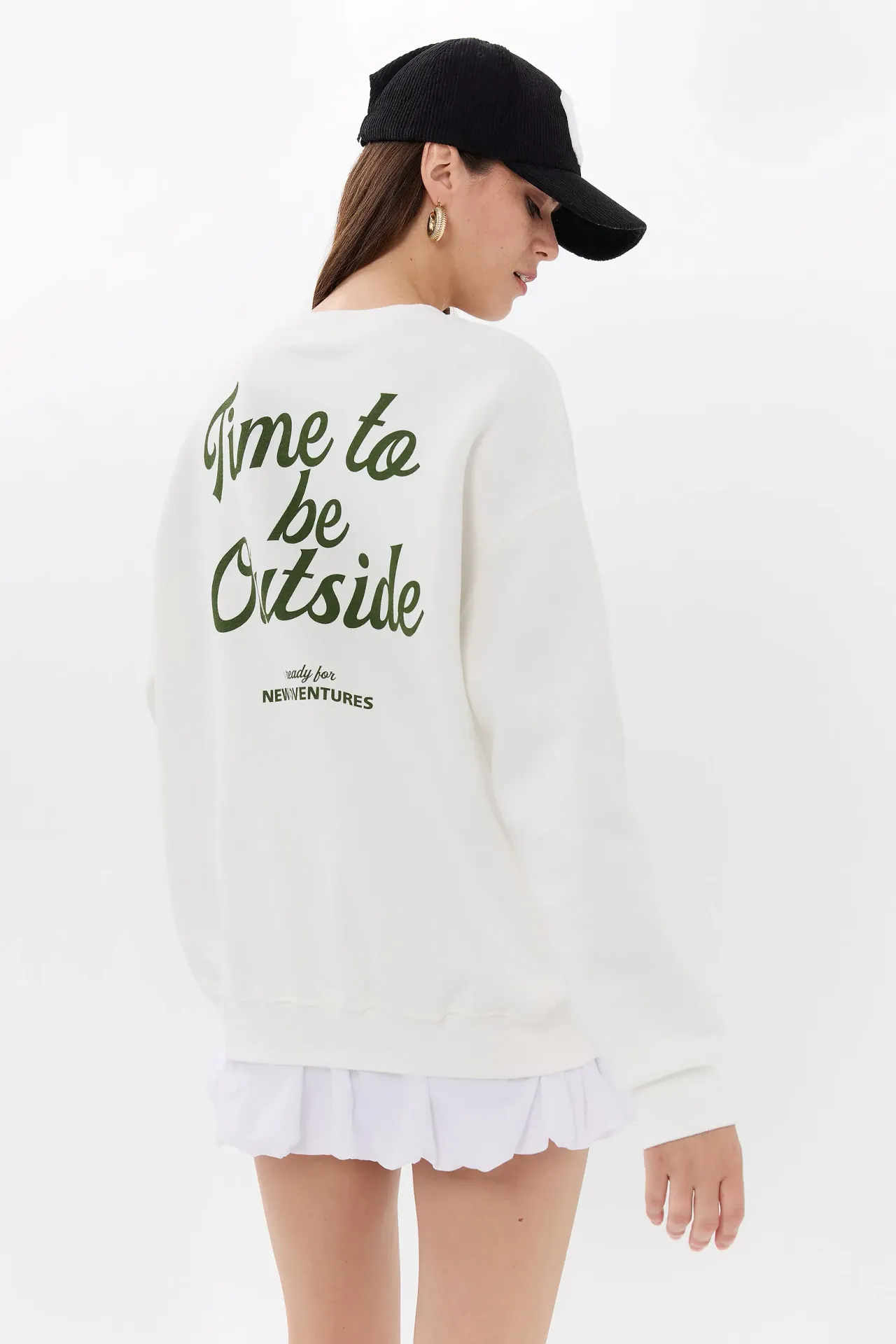 Oversized Back Printed Crew Neck Sweatshirt