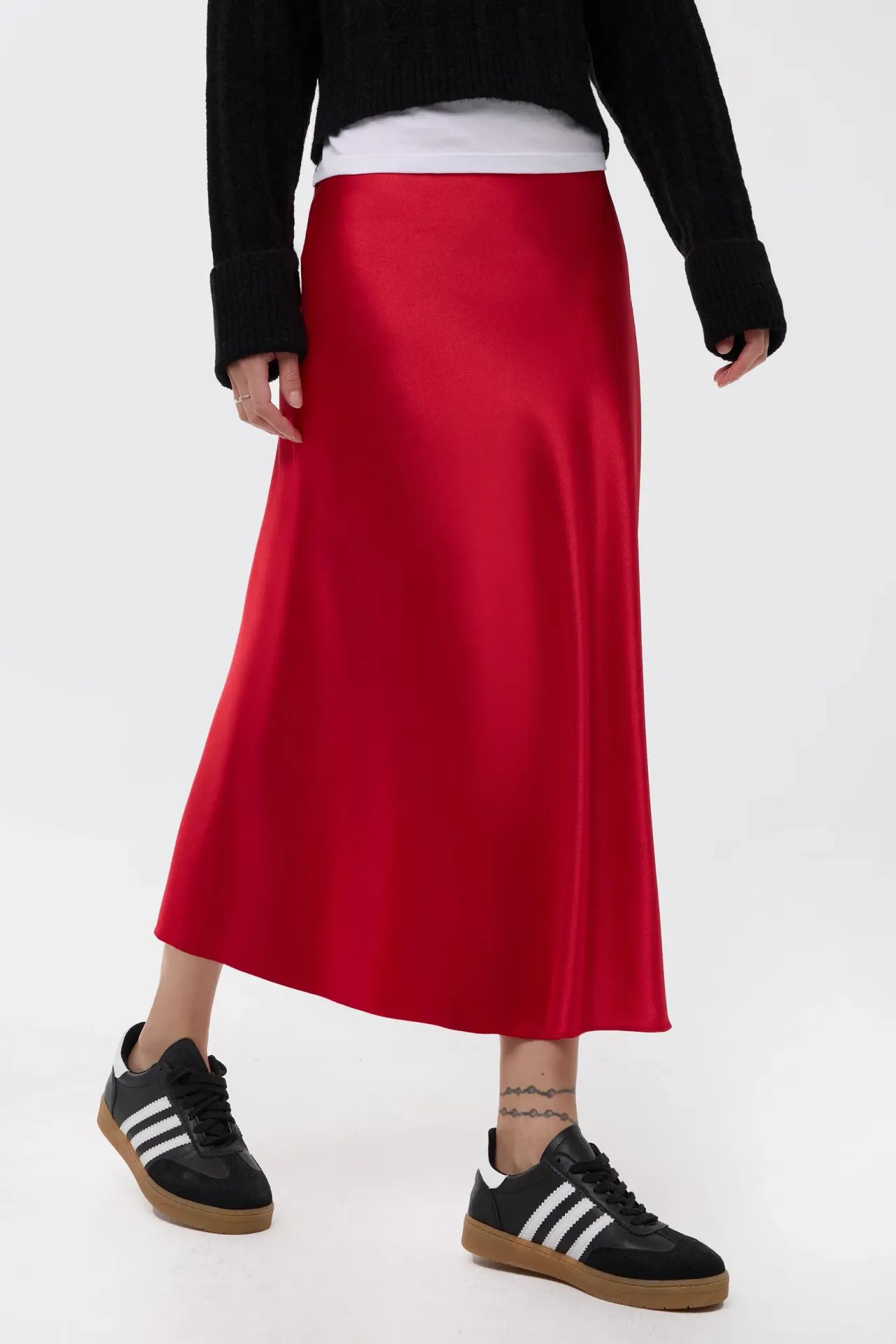 High-Waist Satin Midi Skirt