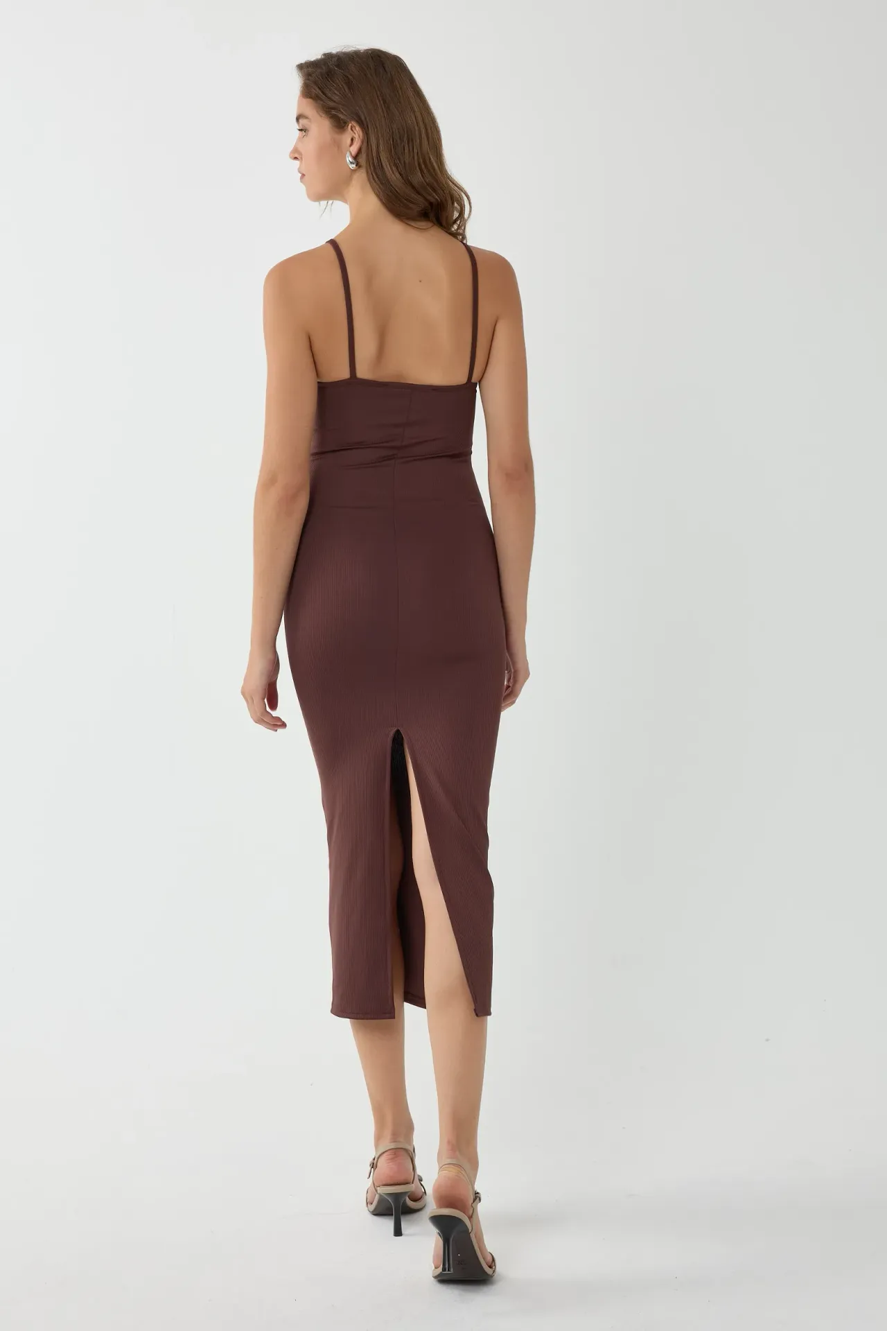 V-Neck Bodycon Midi Dress with Thin Straps