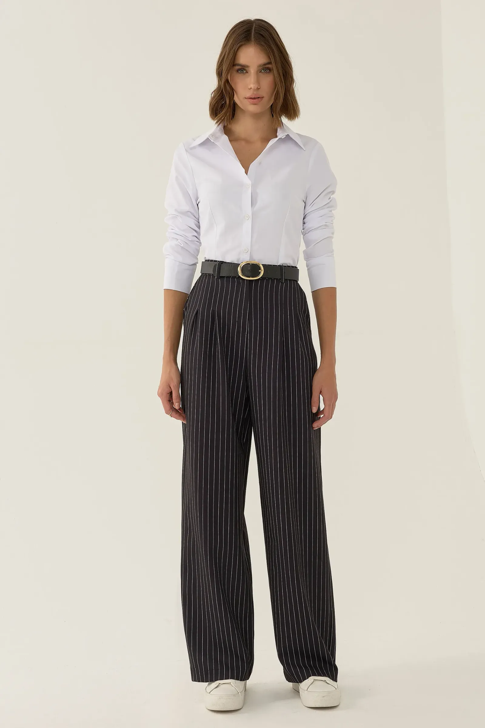 High Waist Striped Straight Leg Pants 1