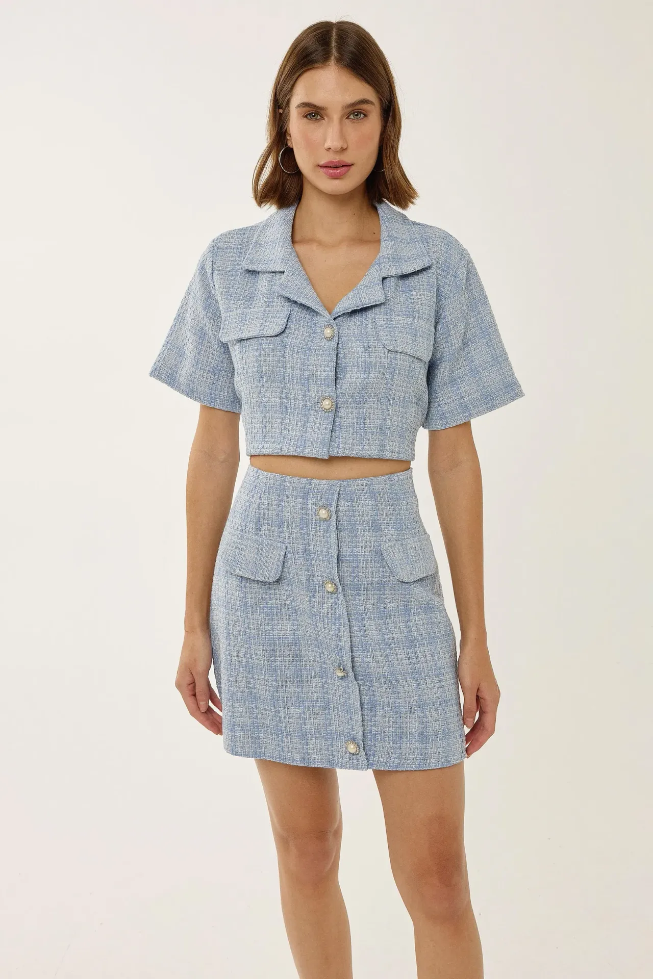 Buttoned Tweed Mini Skirt