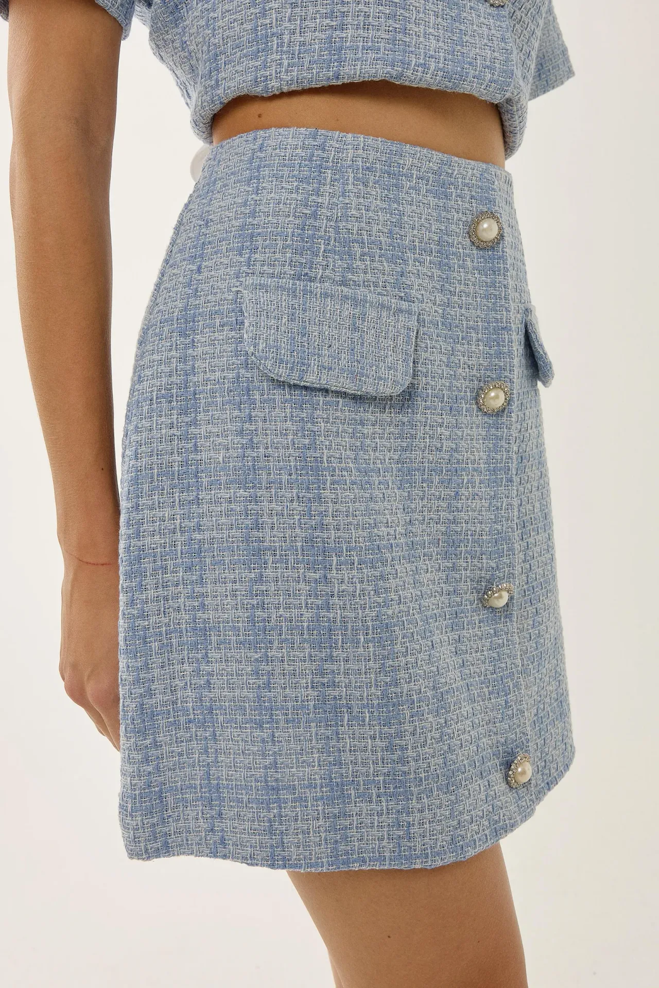 Buttoned Tweed Mini Skirt