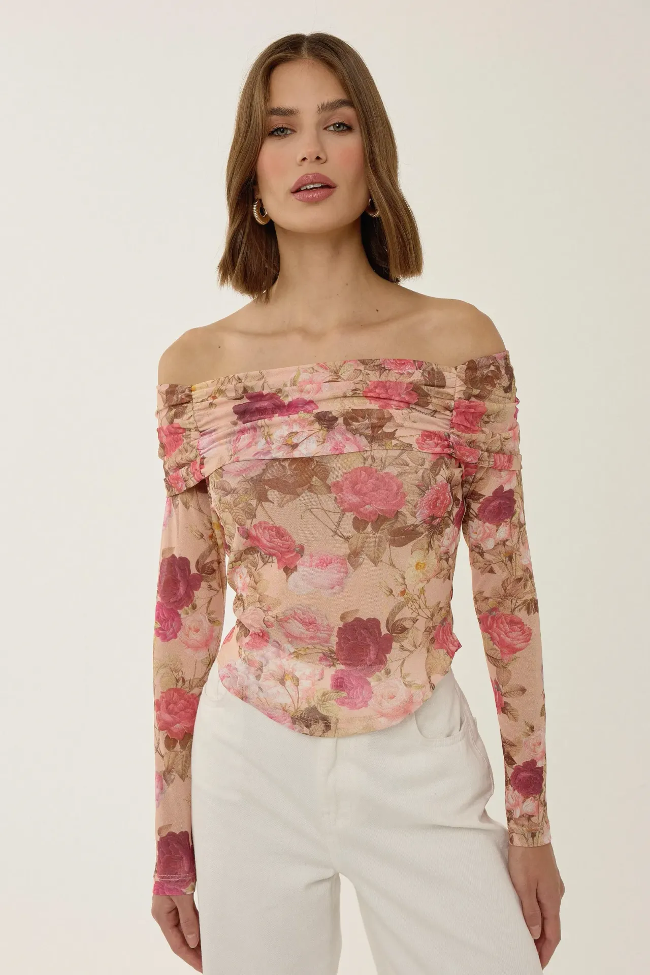 Off Shoulder Patterned Transparent Top