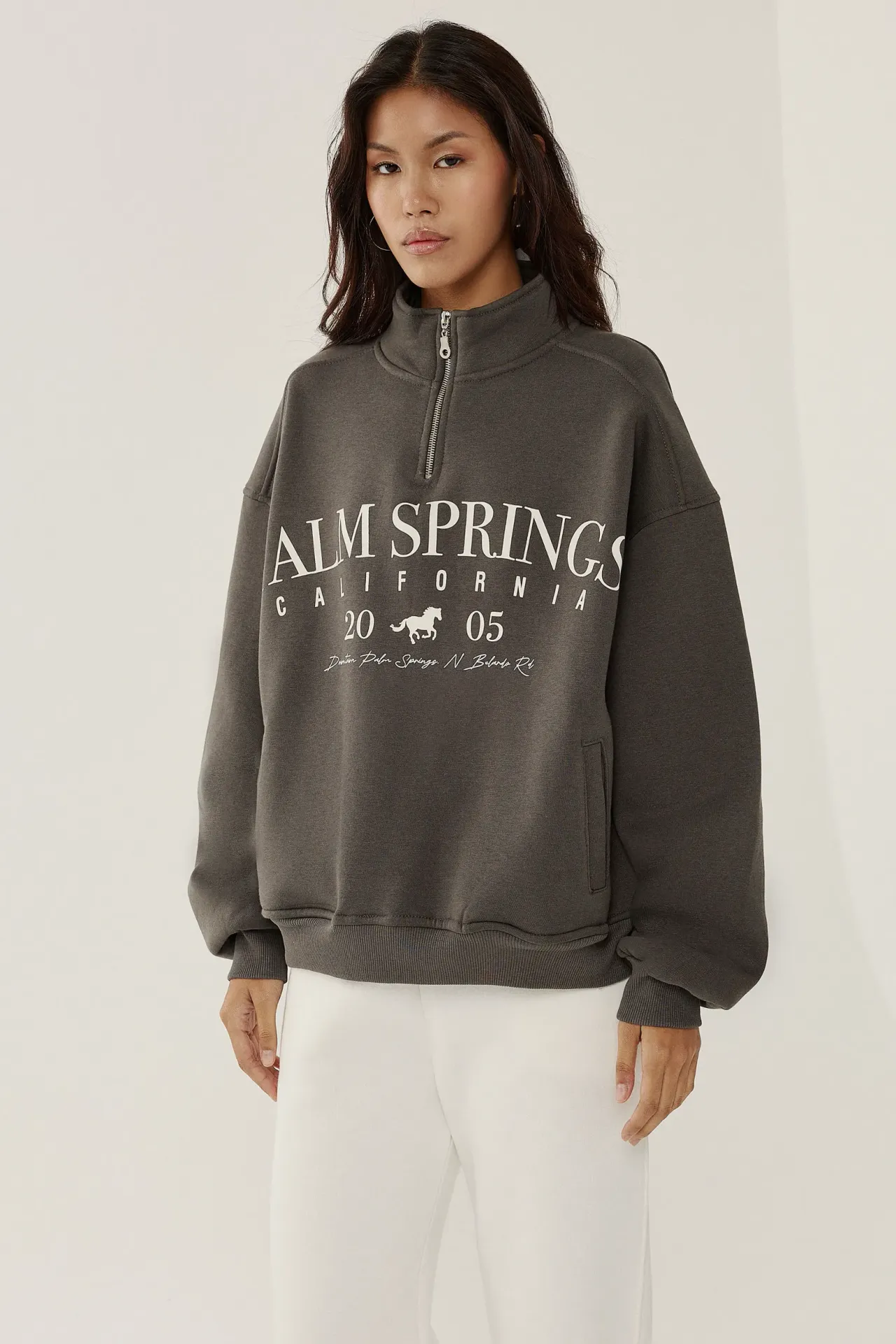 Printed Zipper Collar Sweatshirt