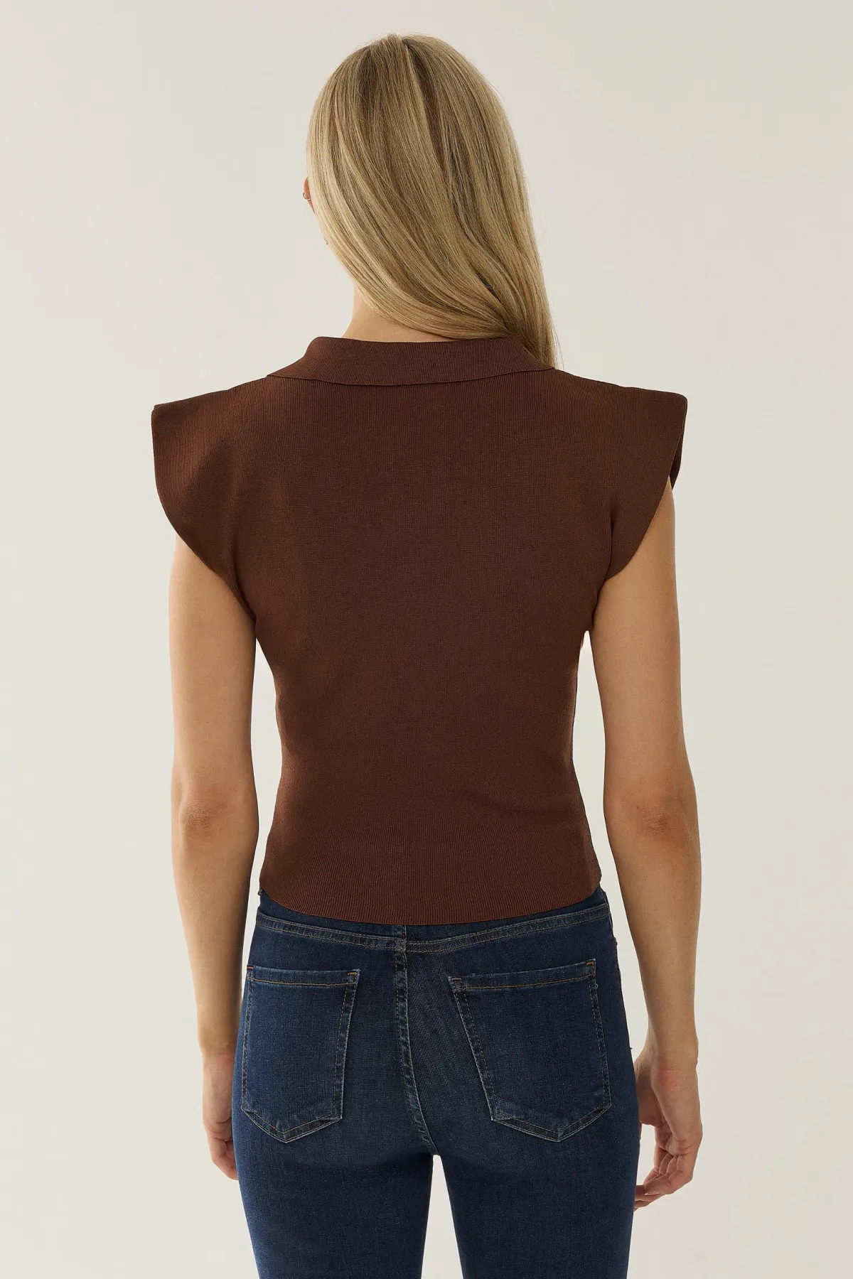 Polo Neck Slim Fit Sweater with Shoulder Pads 4