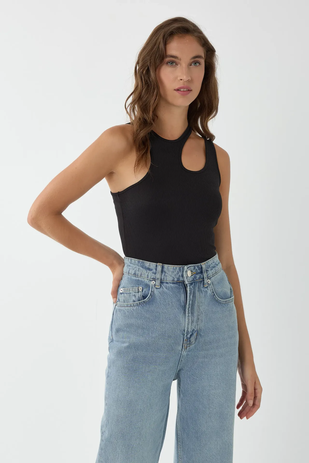Asymmetrical Collar Crop Top