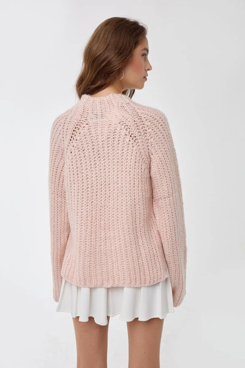 Oversized Textured Knit Sweater with Half Turtleneck 5