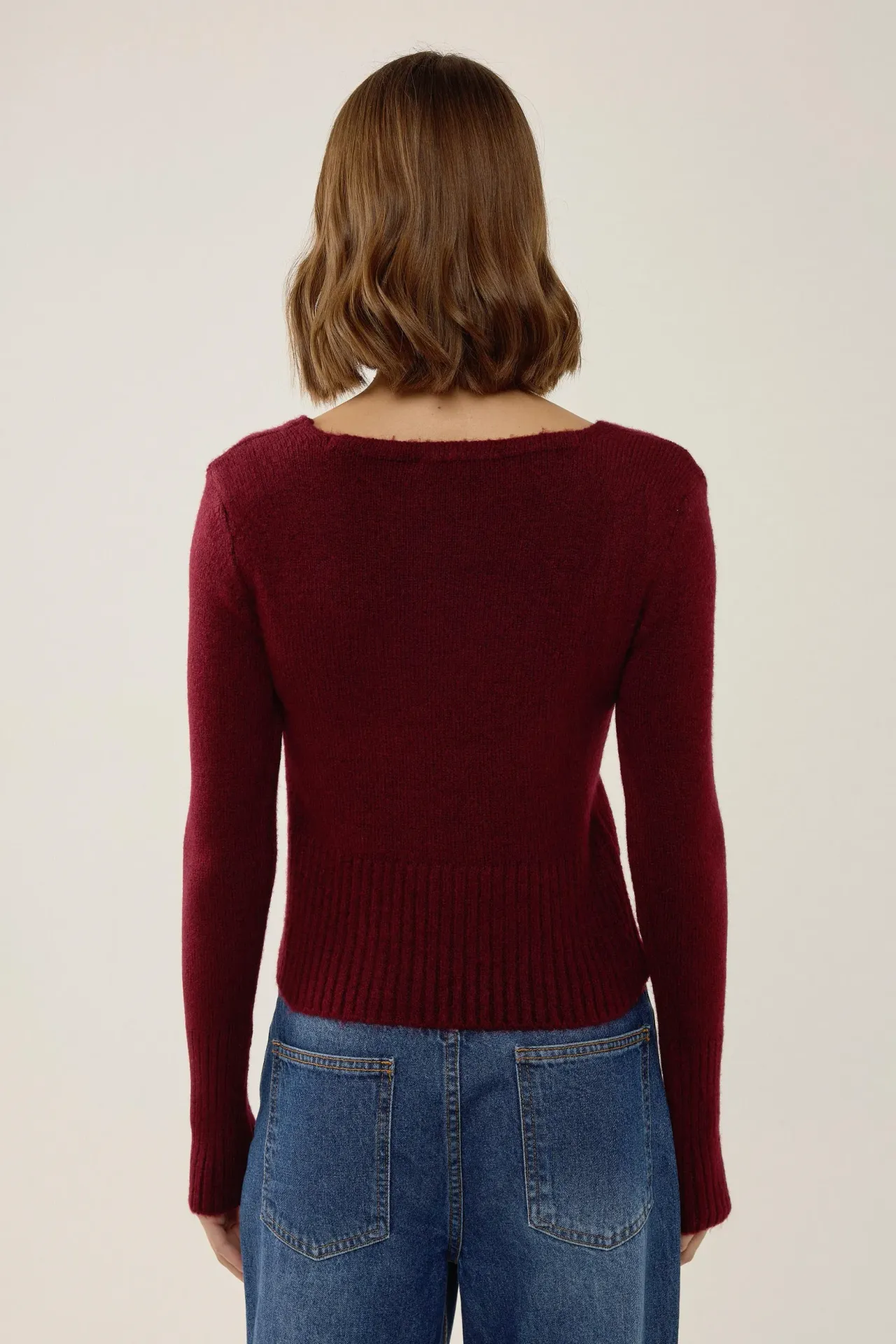 Square Collar Knitwear Sweater with Rib Detail