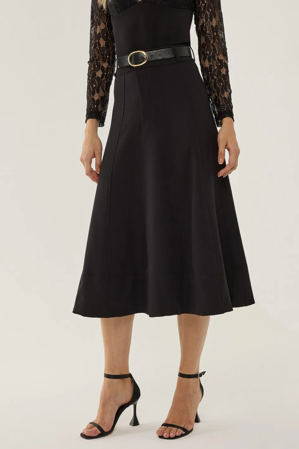 High Waist A-Line Midi Skirt