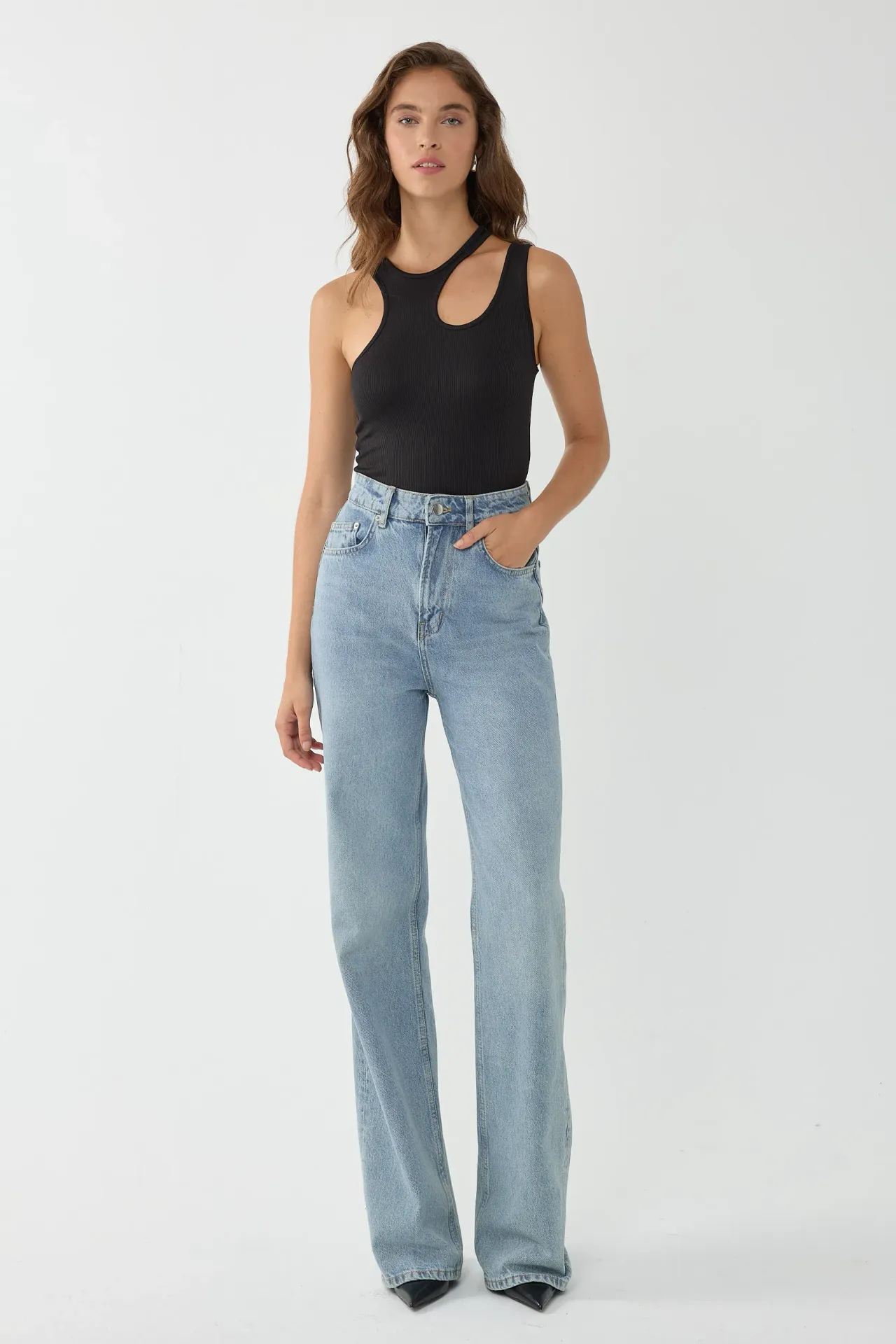 Asymmetrical Collar Crop Top