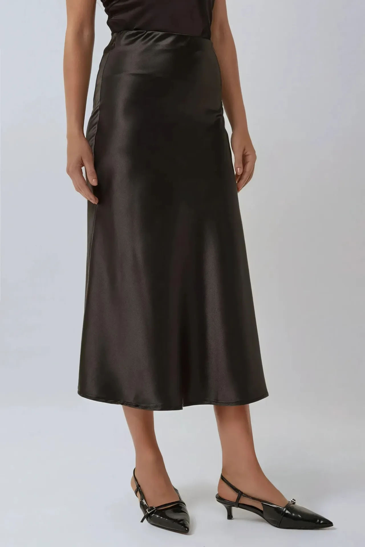 High-Waist Satin Midi Skirt