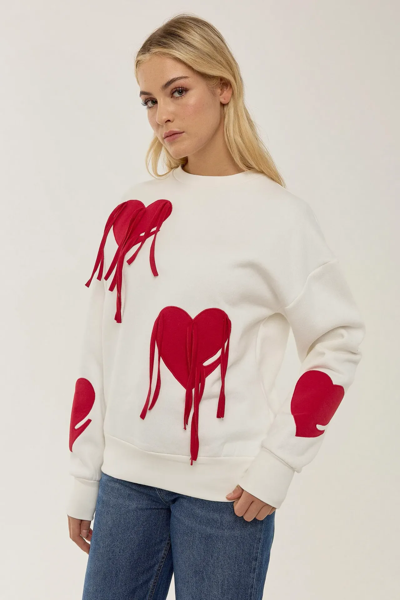 Heart Pattern Tassel Detail Sweatshirt