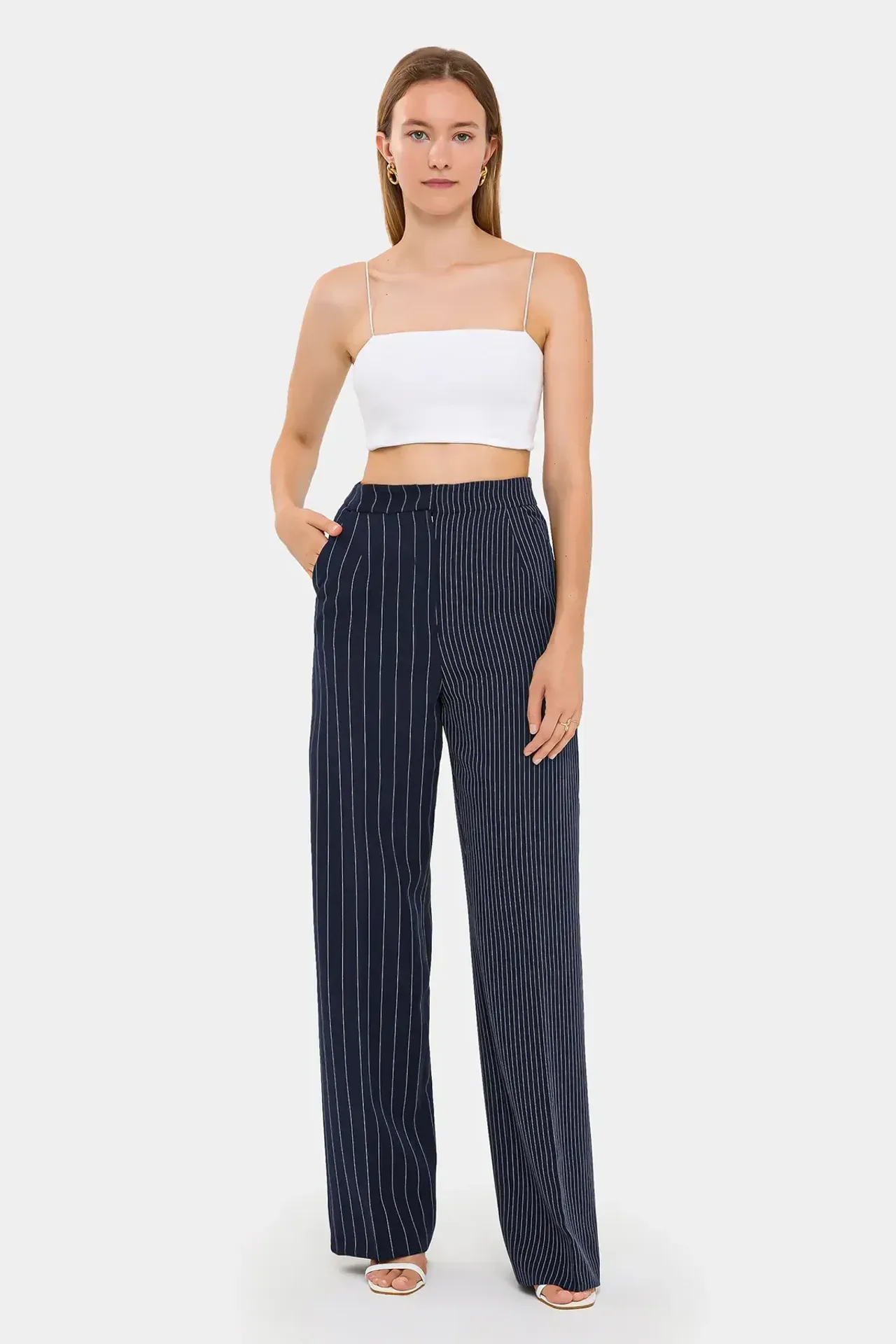 Striped High Waist Straight Leg Trousers