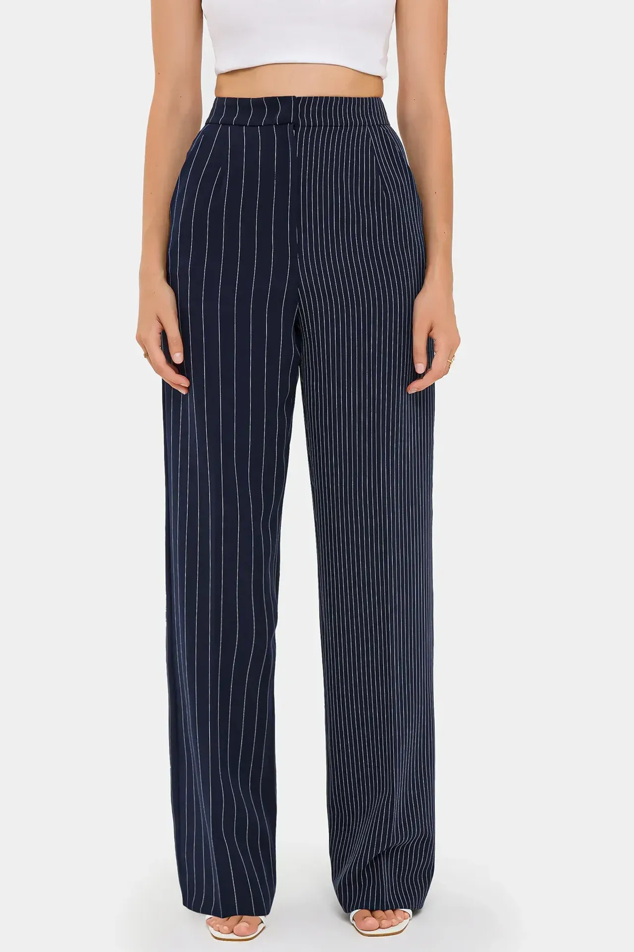 Striped High Waist Straight Leg Trousers