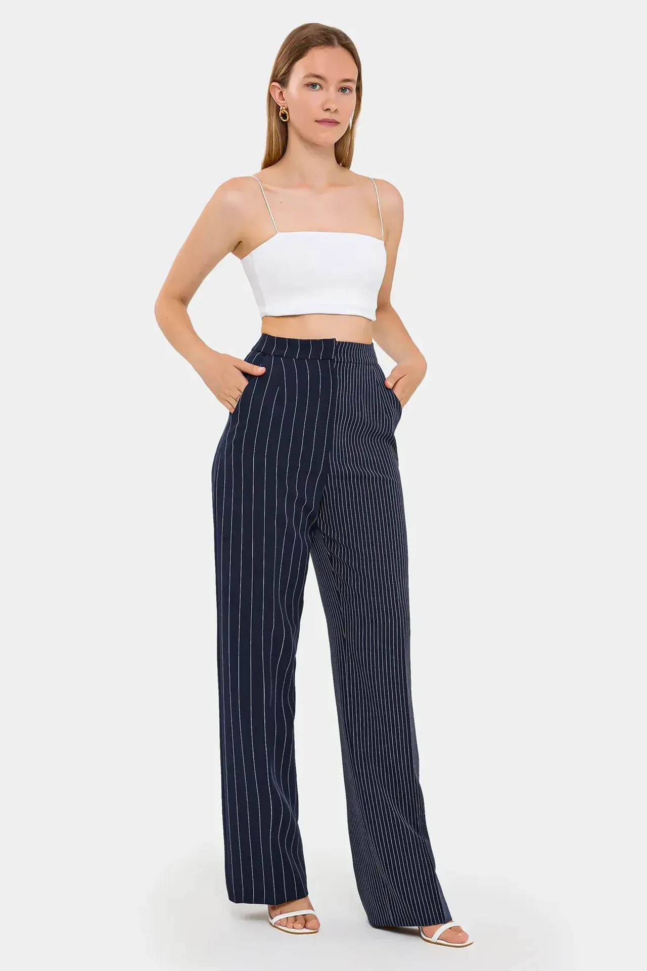 Striped High Waist Straight Leg Trousers