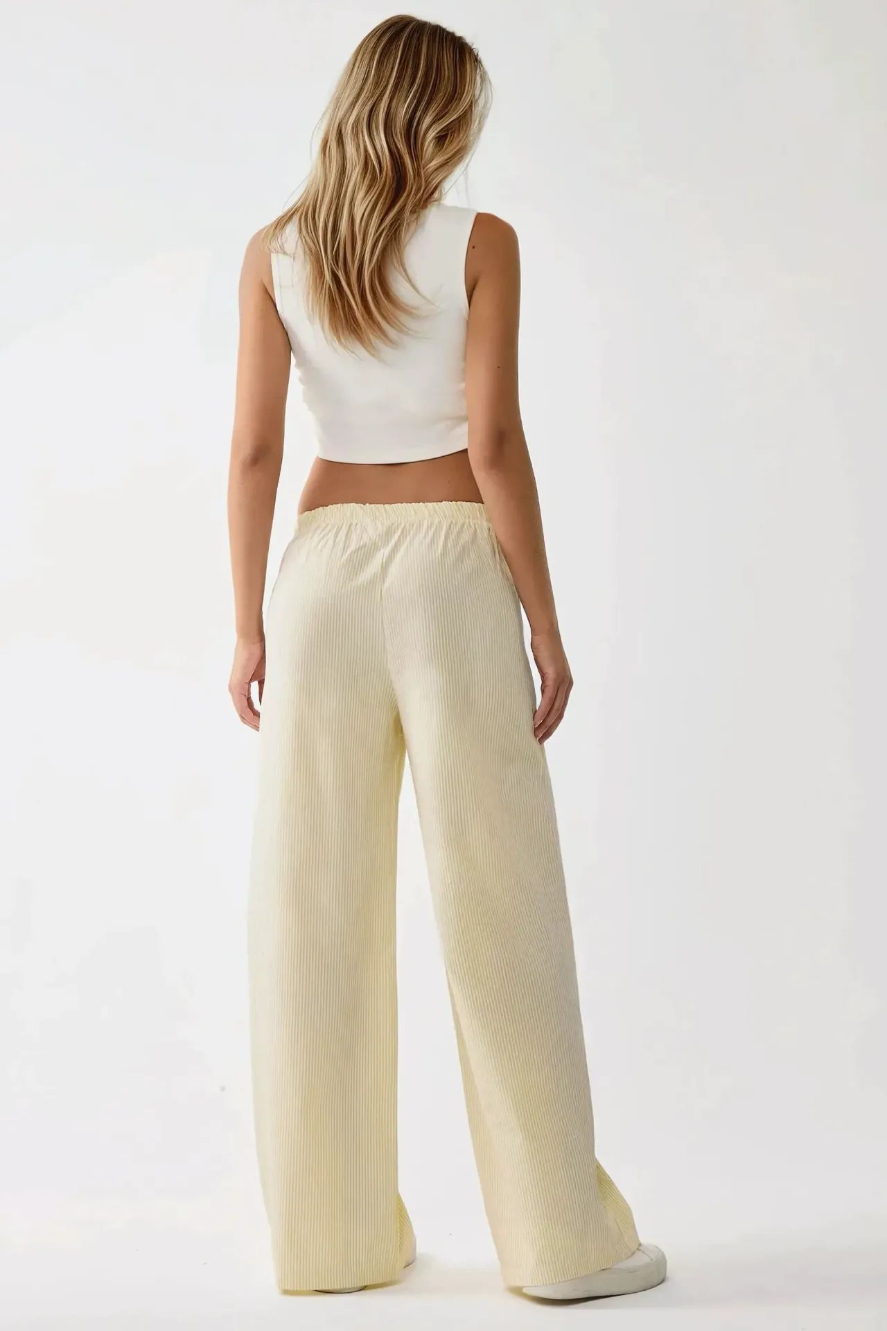 Elastic Waist Striped Cotton Pants