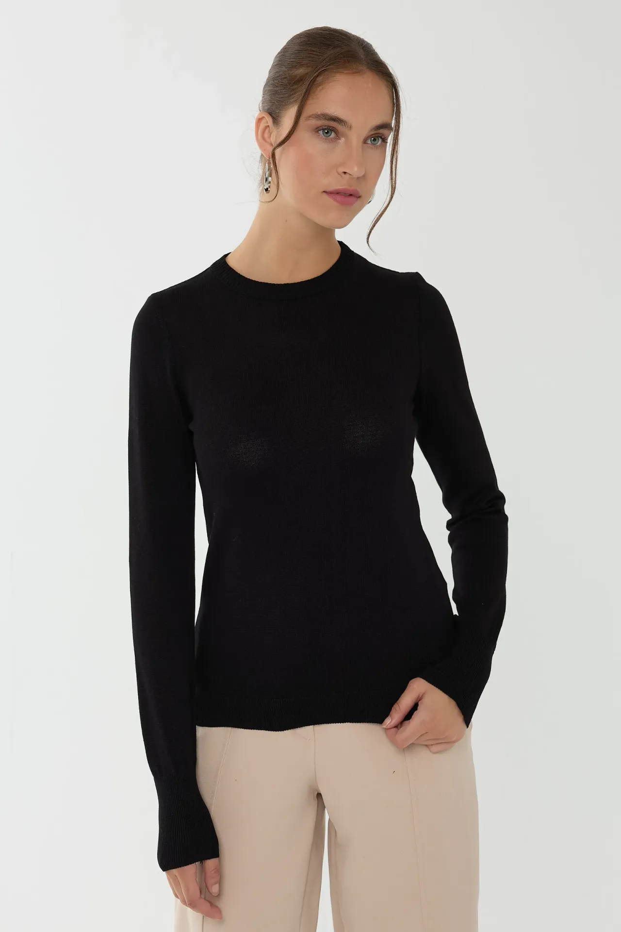 Slim Fit Crew Neck Viscose Top