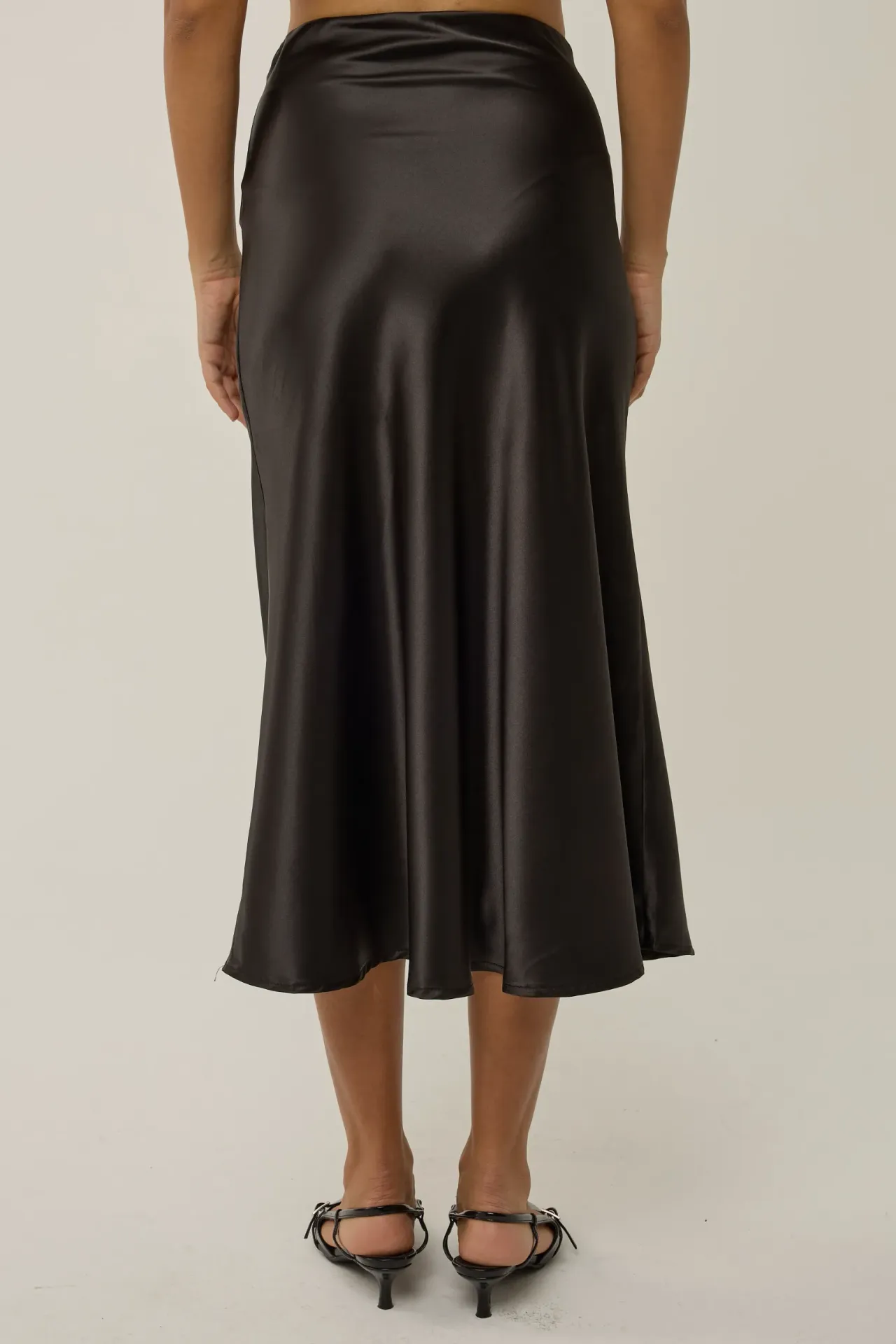 High-Waist Satin Midi Skirt