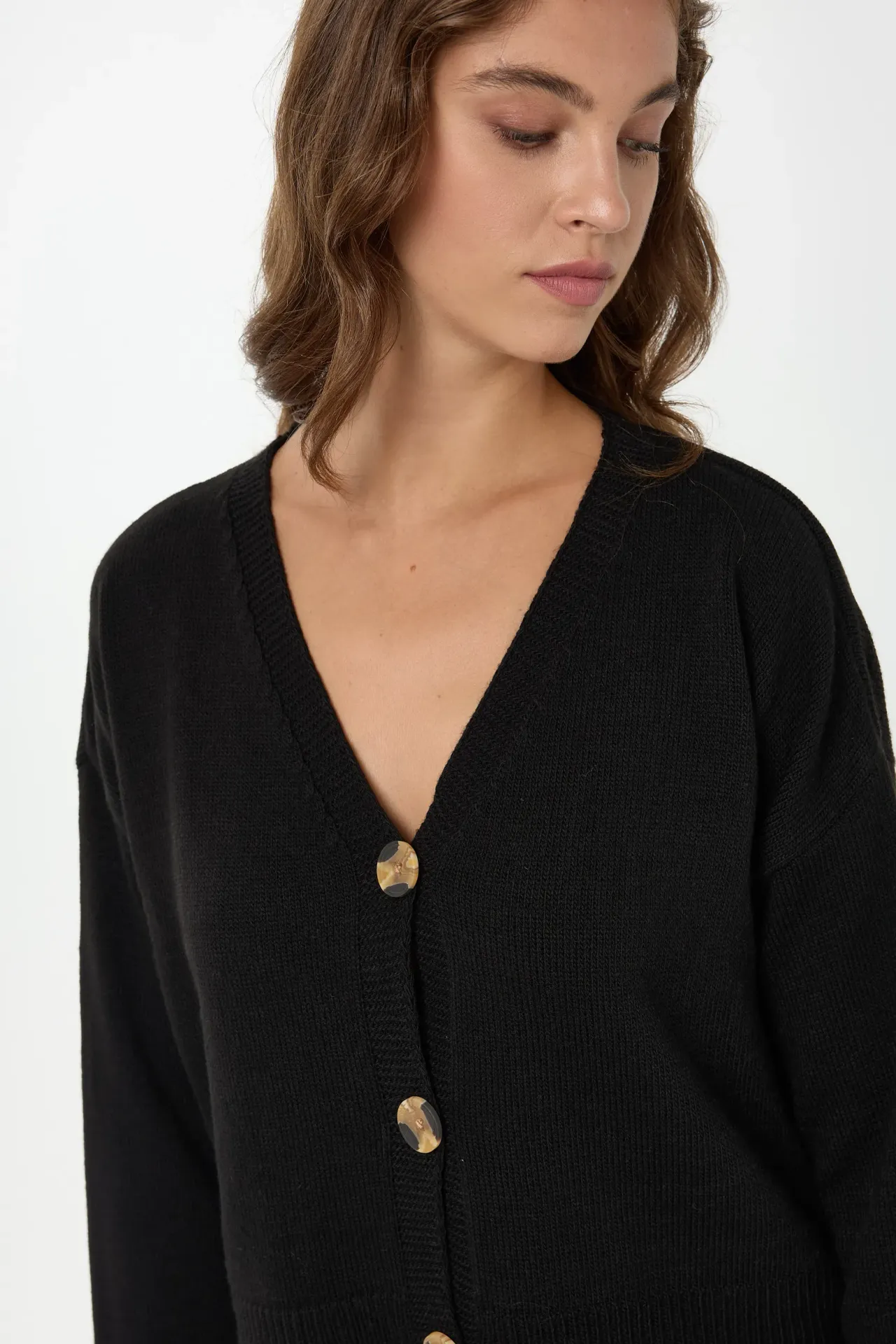 Relaxed Fit V-Neck Knit Cardigan