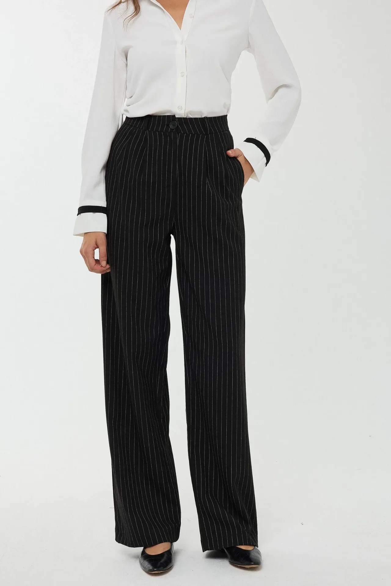 High Waist Striped Straight Leg Pants