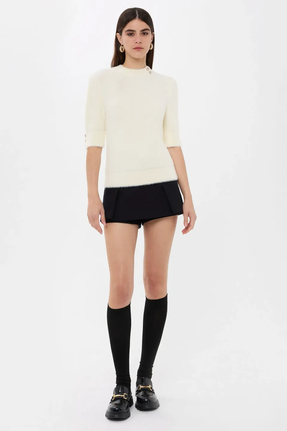 Short Sleeve Stone Embellished Sweater
