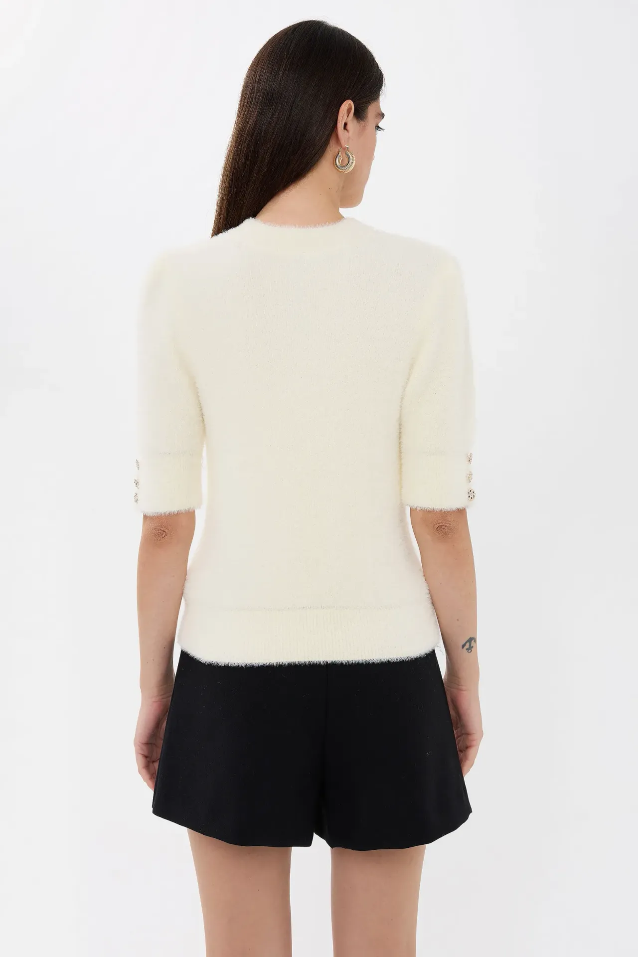 Short Sleeve Stone Embellished Sweater