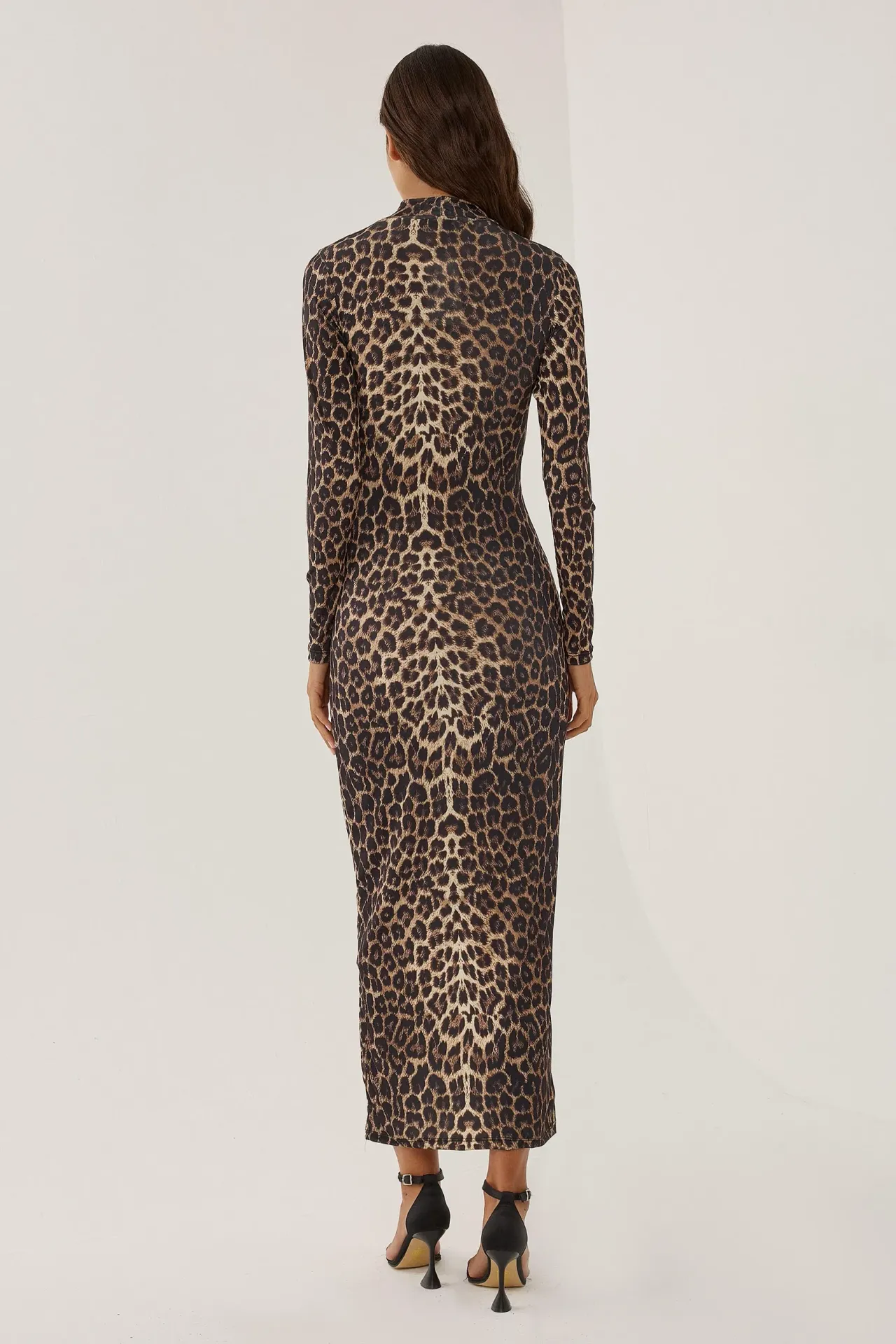 Leopard Print Bodycon Maxi Dress with Long Sleeves