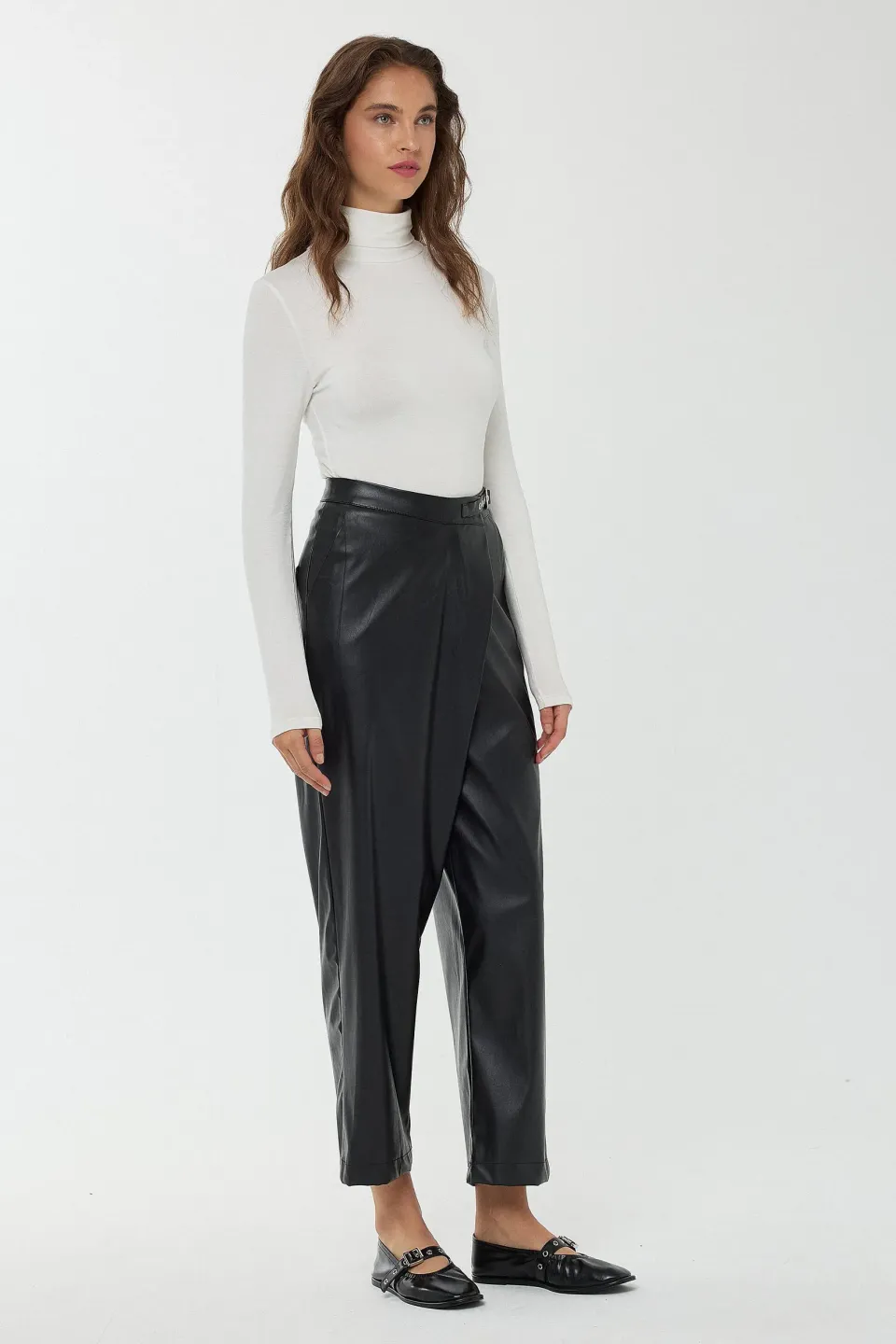 High Waist Faux Leather Short Leg Pants