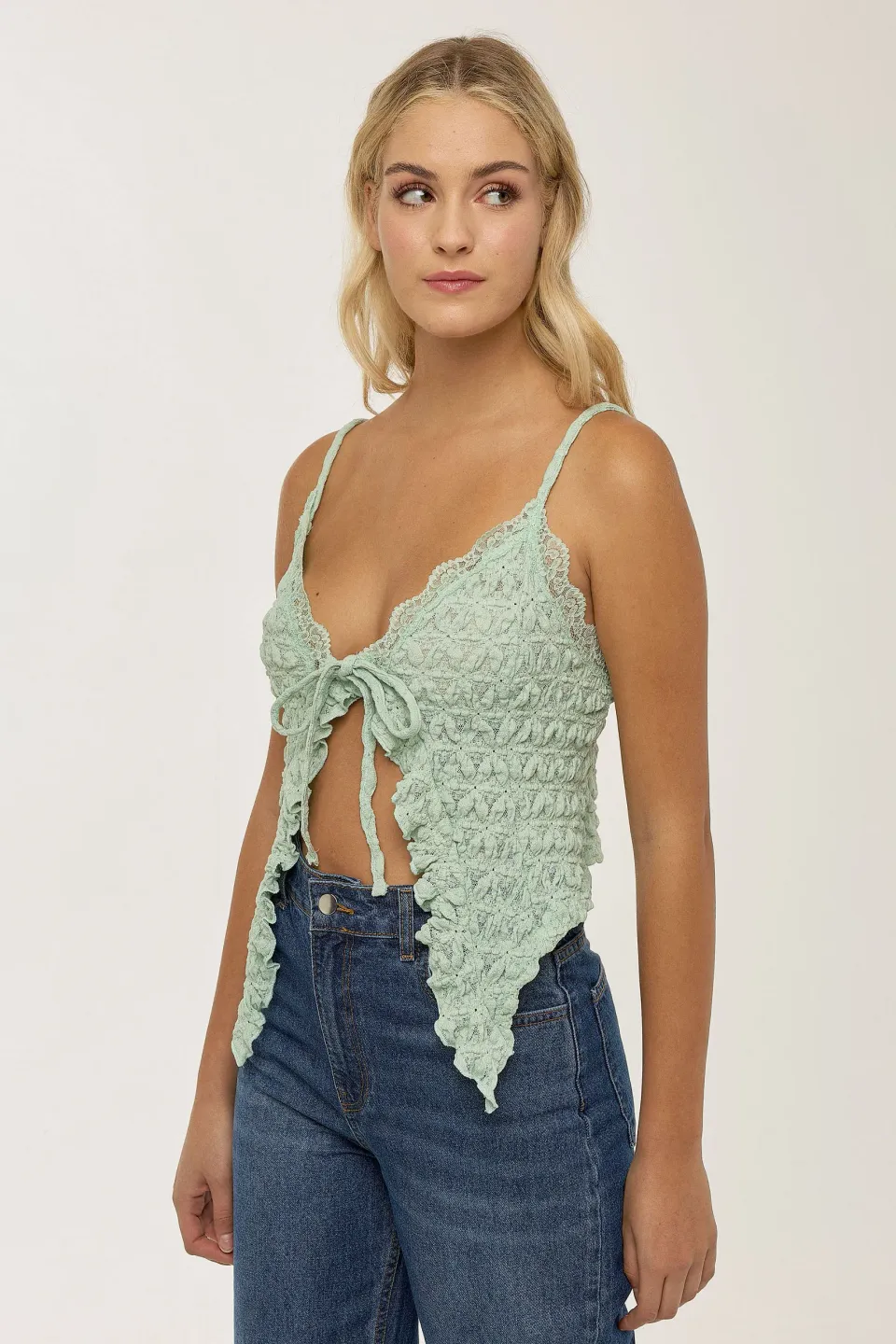 Textured Lace V-Neck Crop Top