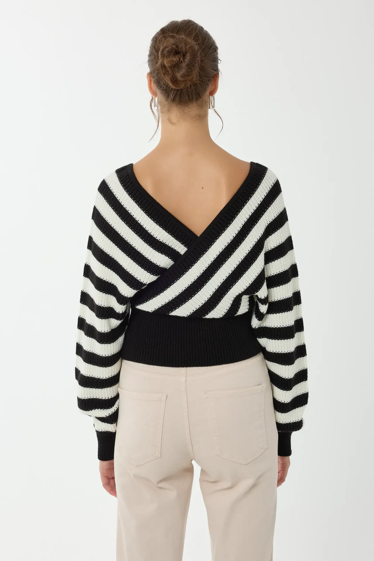 Striped Cross Neck Sweater