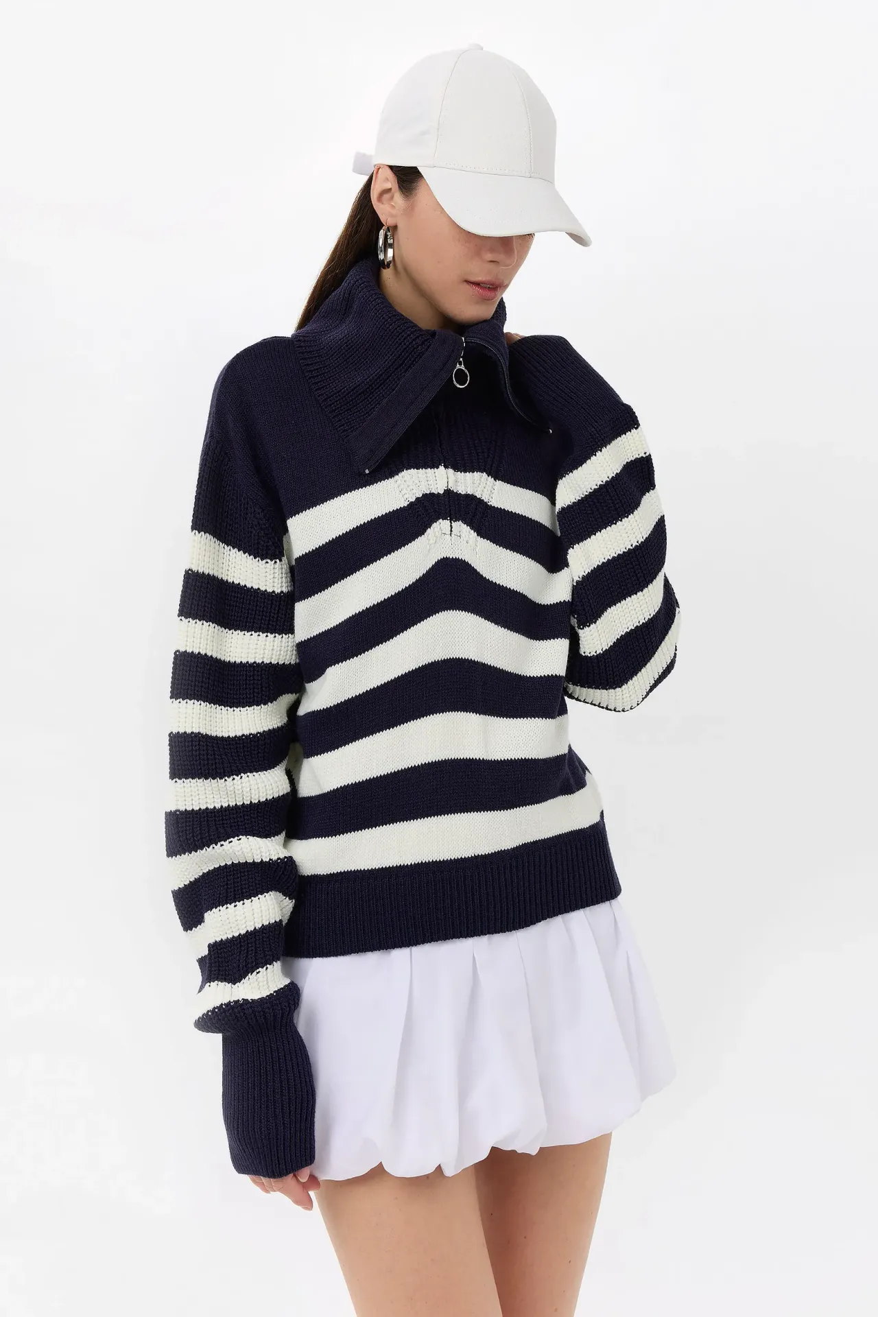 Oversized Striped Zippered Sweater