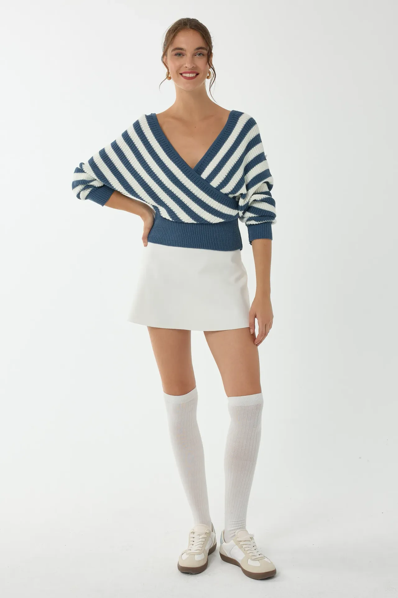 Striped Cross Neck Sweater