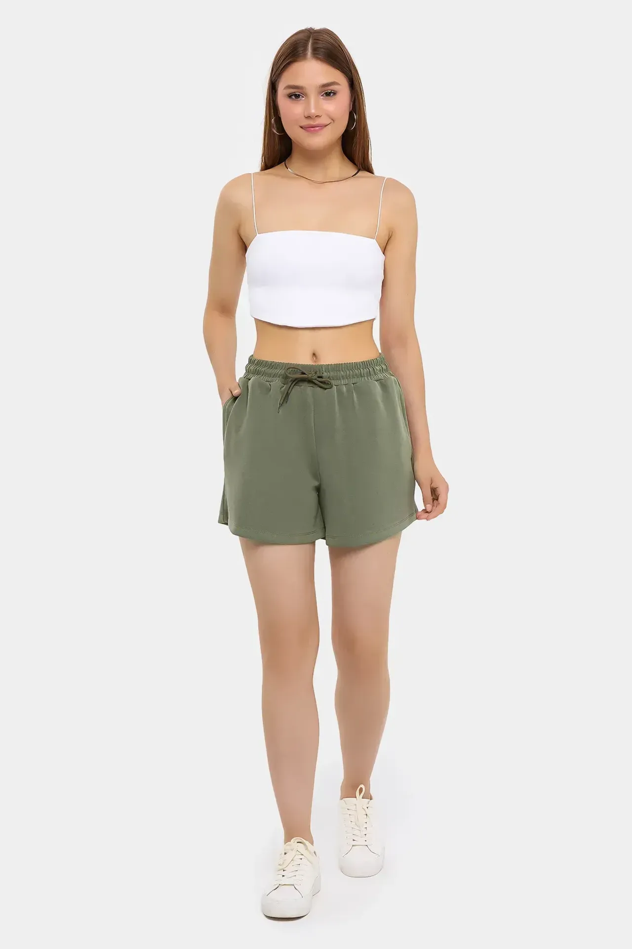 High-Waist Woven Shorts with Drawstring