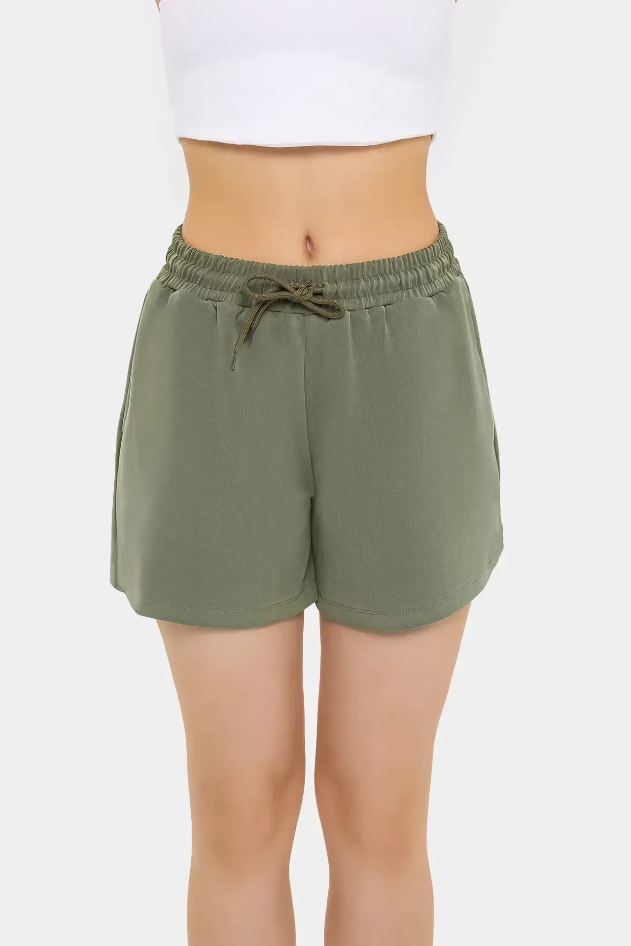 High-Waist Woven Shorts with Drawstring