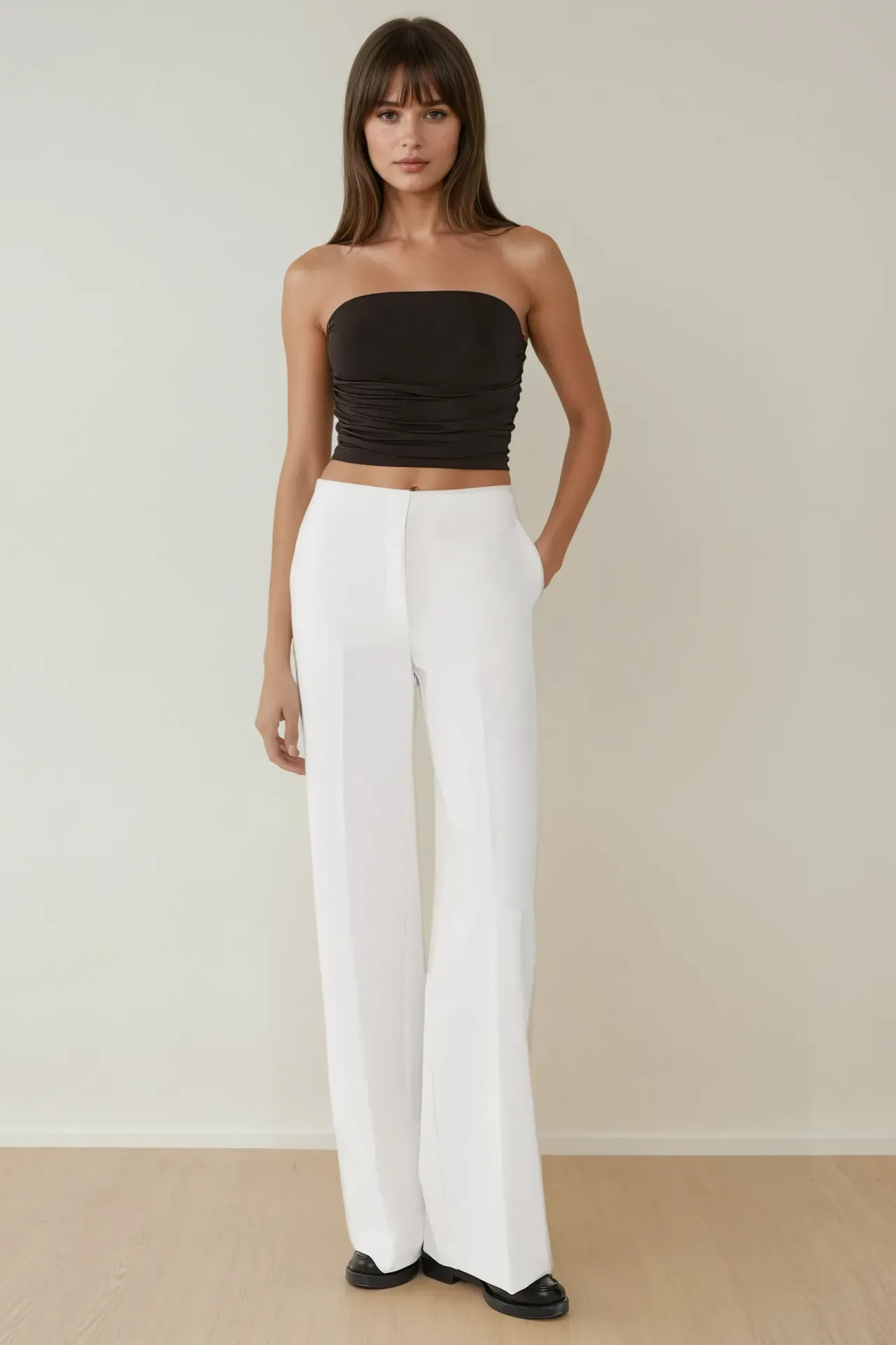 Strapless Ruffle Drape Crop Top