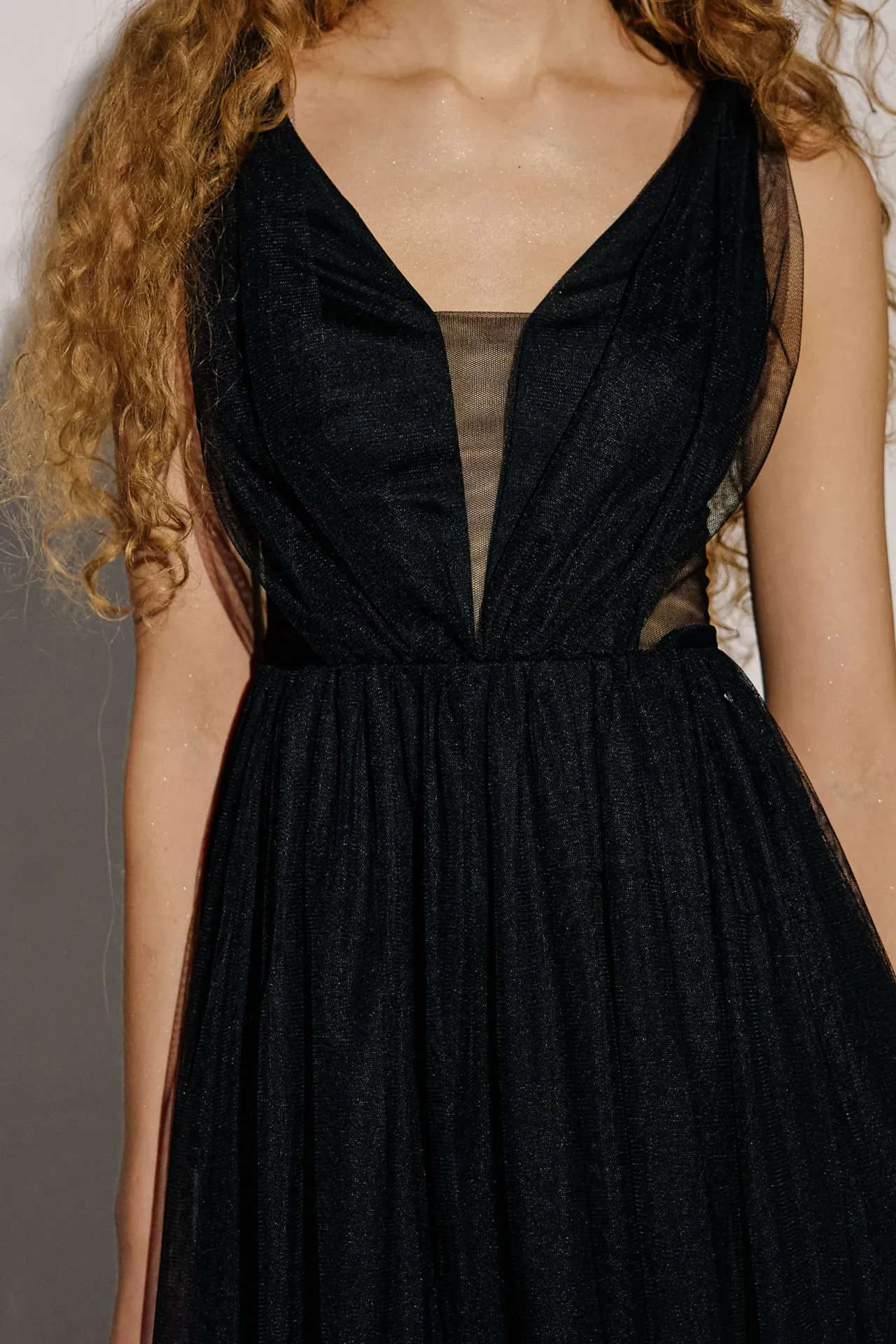 V-Neck Paneled Mini Skater Tulle Dress