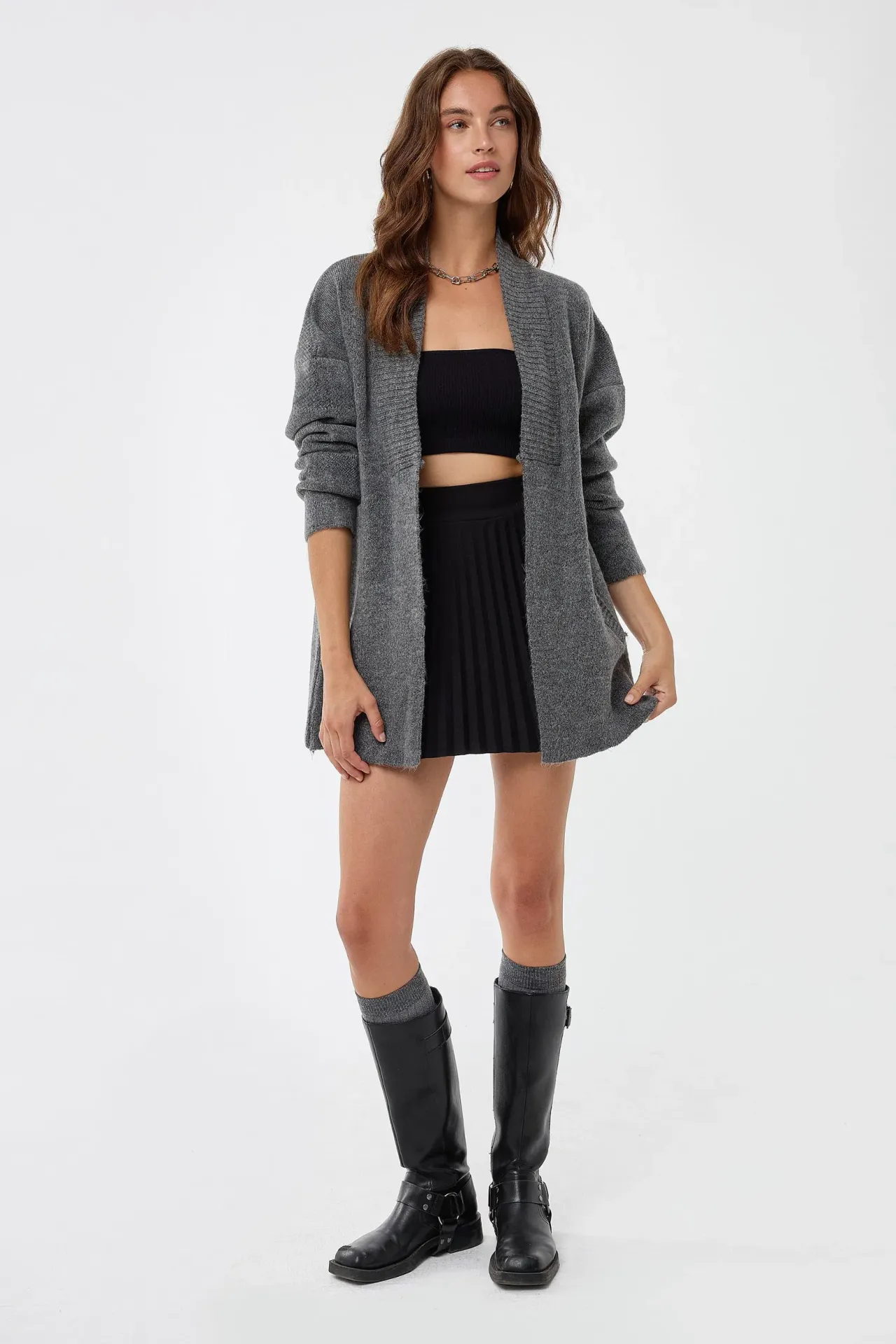 Loose Fit Crew Neck Acrylic Cardigan