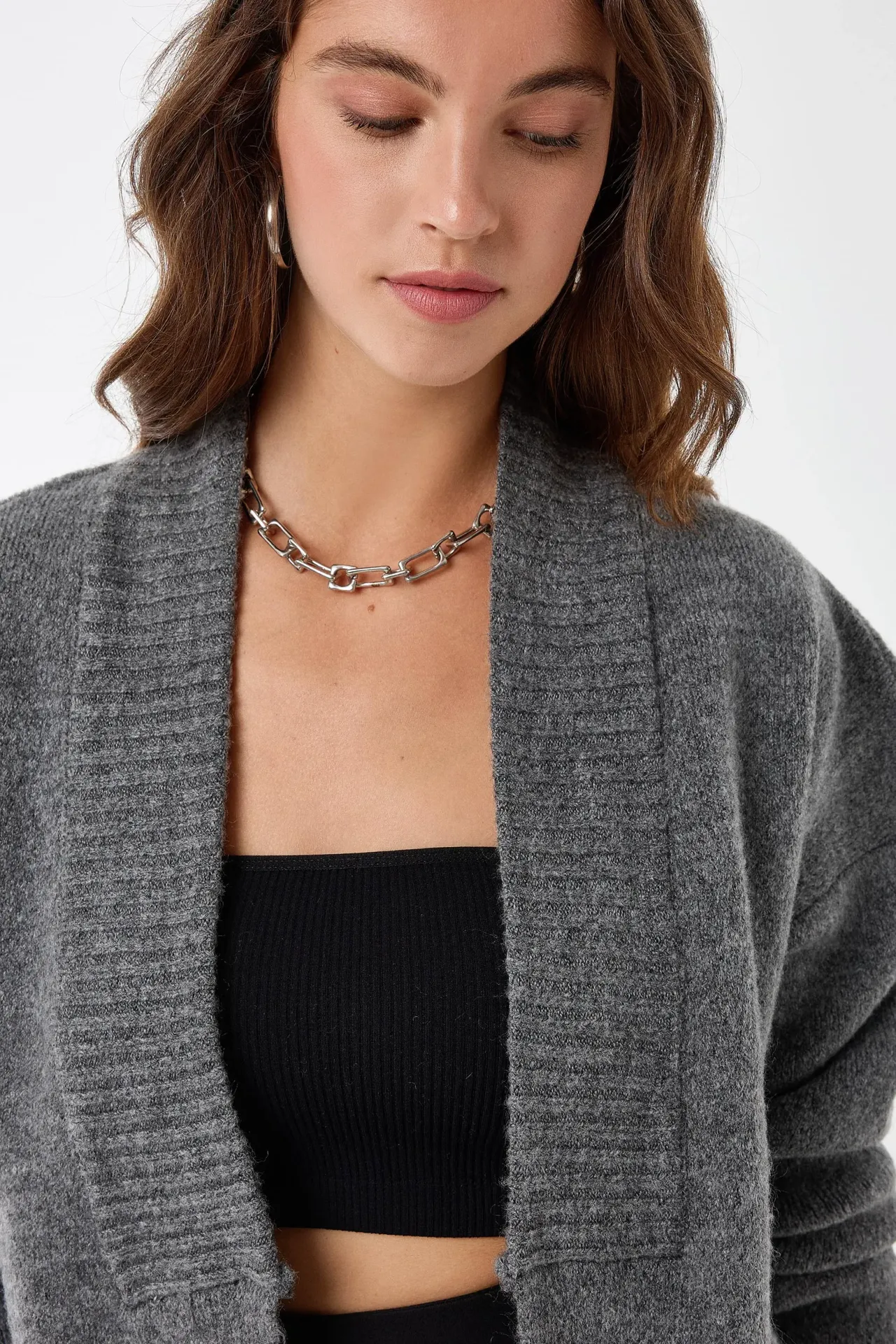 Loose Fit Crew Neck Acrylic Cardigan