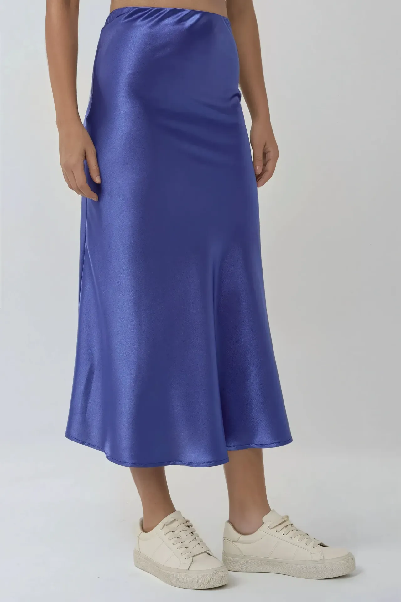 High-Waist Satin Midi Skirt