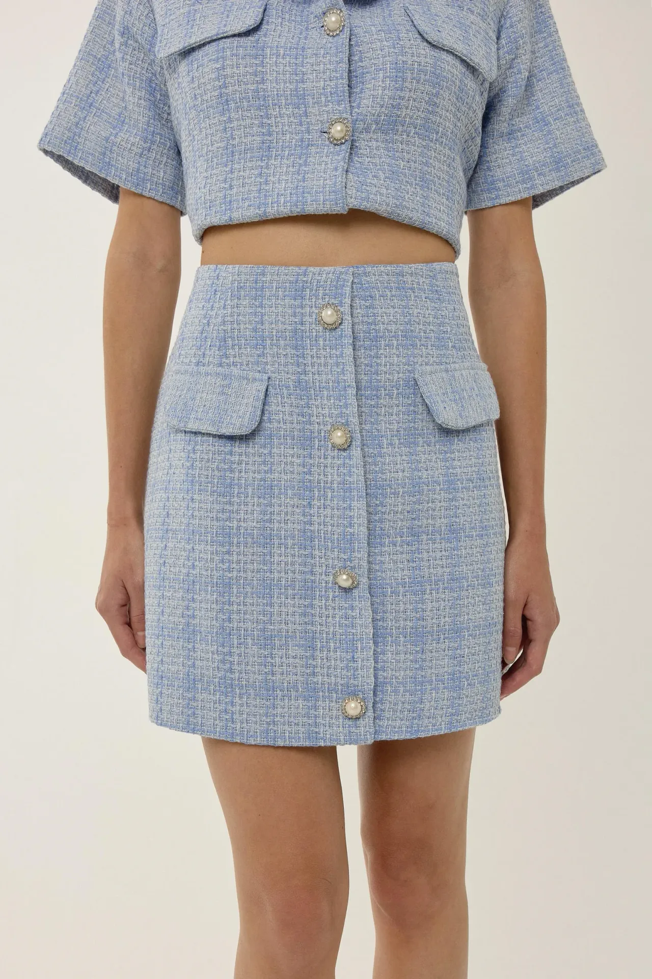 Buttoned Tweed Mini Skirt