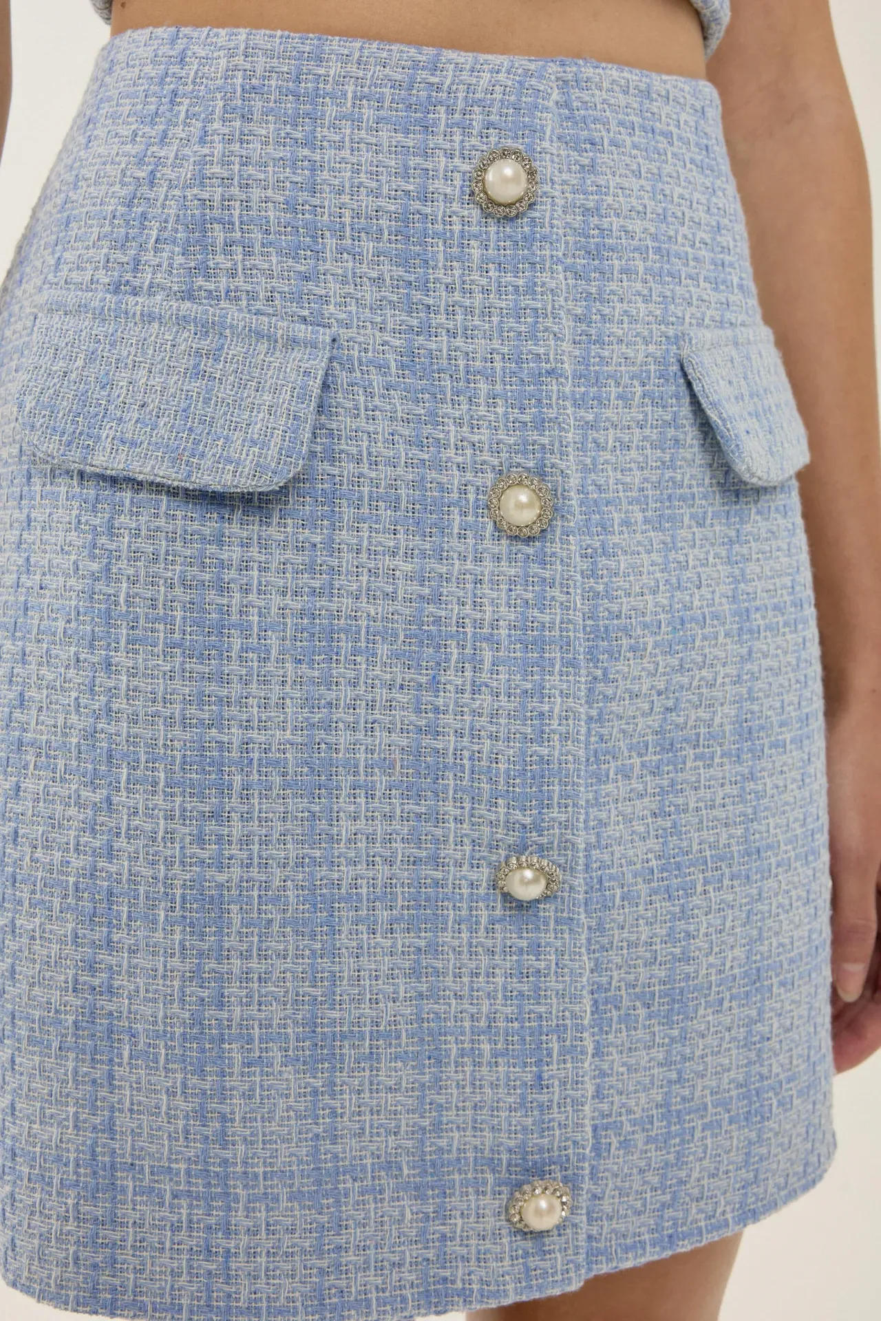 Buttoned Tweed Mini Skirt